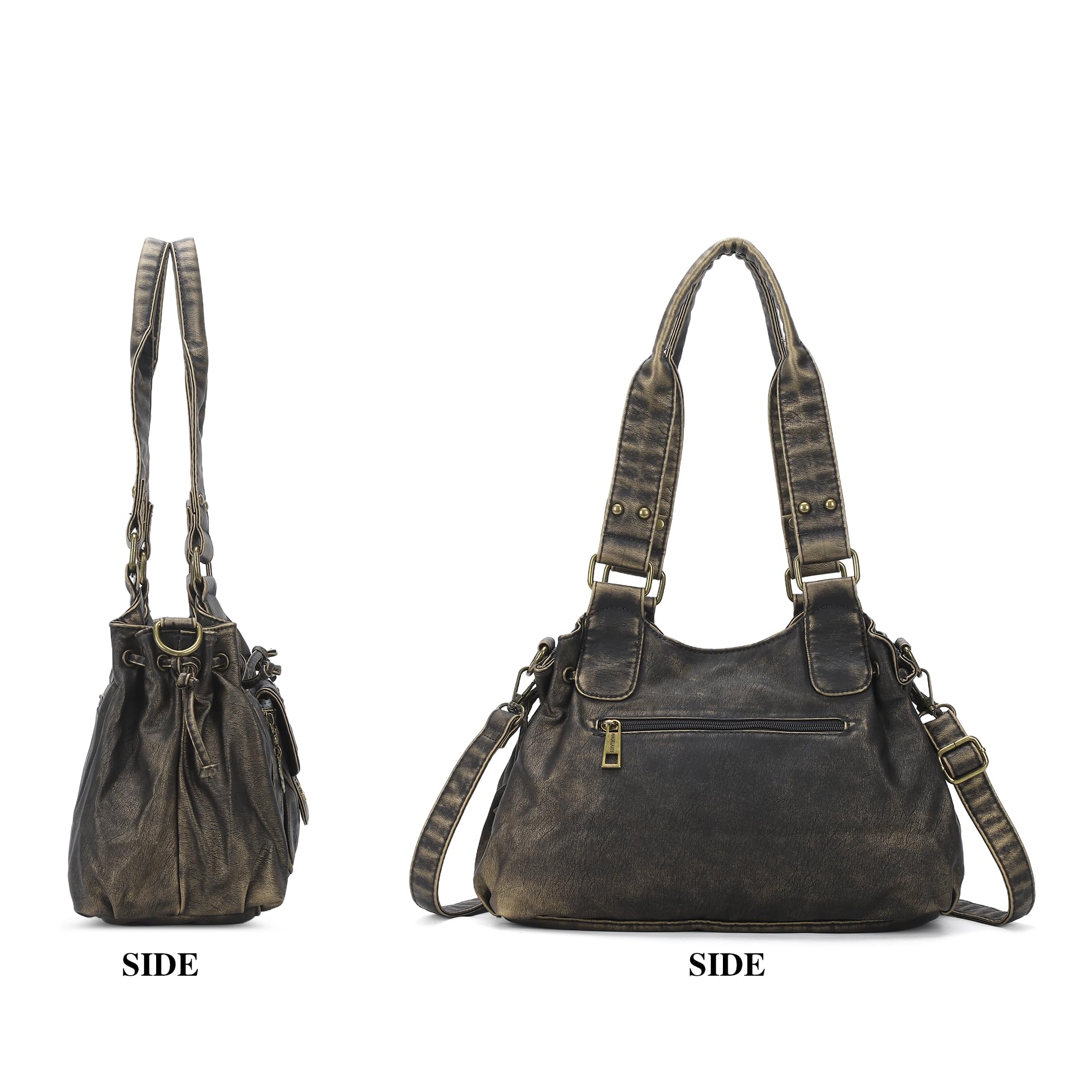 Angel Kiss Piccola borsa hobo da donna in pelle lavata retrò borsa a tracolla spaziosa con manici superiori borse con tracolla rimovibile