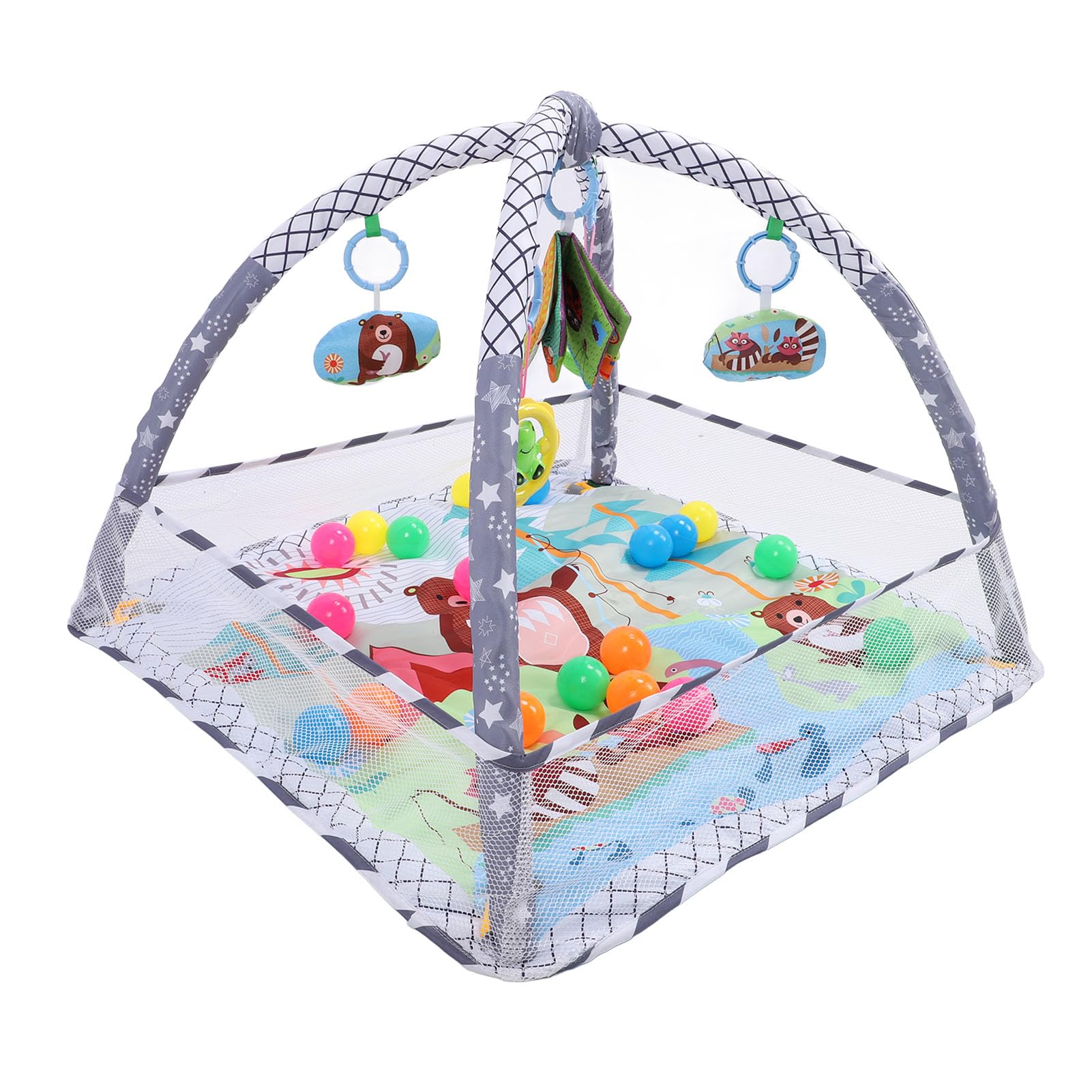 Generic Tappetino da Gioco per Bambini, Palestra per attività Sulla Pancia Ad Alto Contrasto, per Neonati da 0 a 18 Mesi, Morbido Tessuto di Cotone, 80 X 80 Cm con 20 Palline