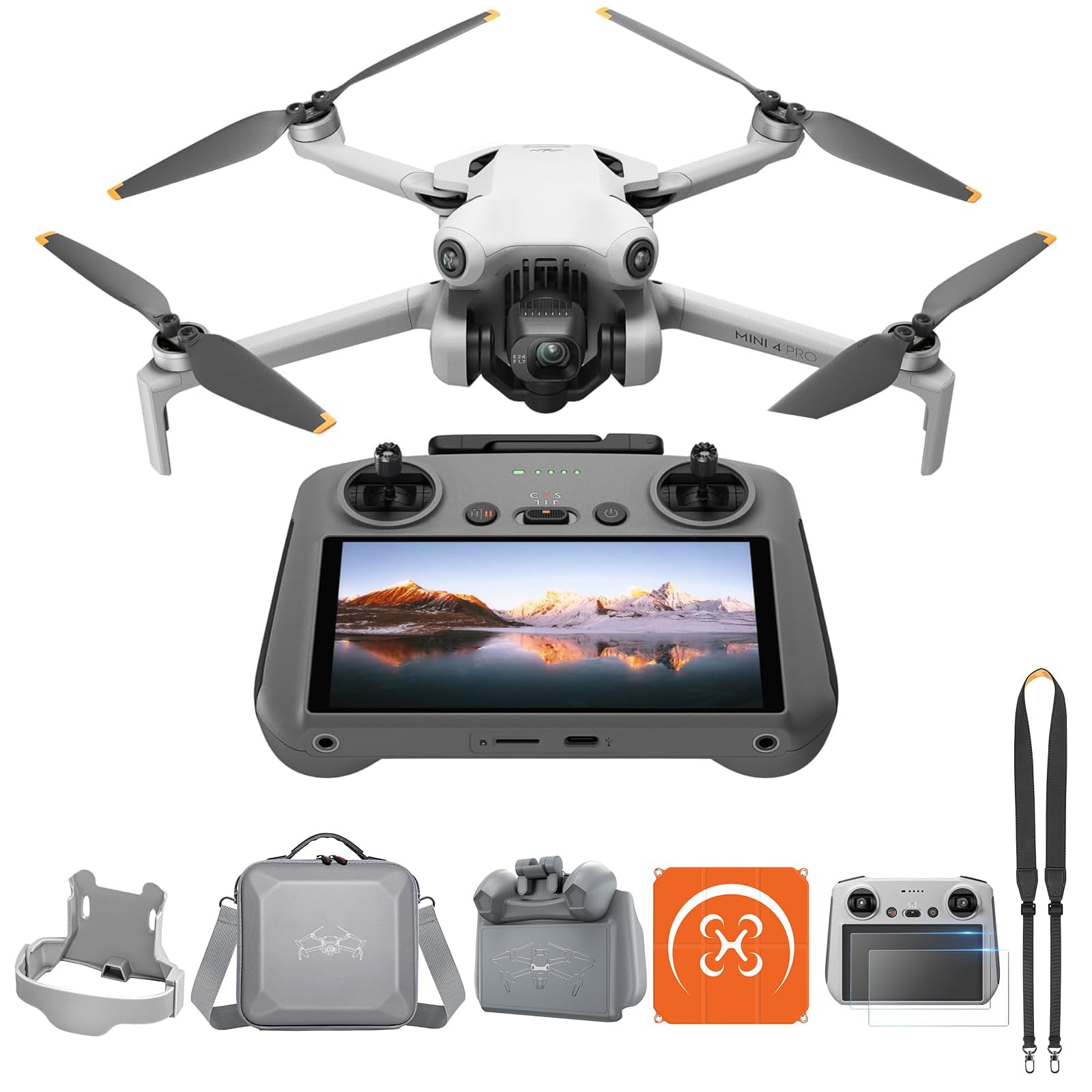 DJI Mini 4 Pro (mando a distancia DJI RC 2) con accesorios versátiles, mini dron plegable con cámara 4K para adultos, menos de 249 g, 34 minutos de vuelo, reconocimiento de imagen omnidireccional,C0