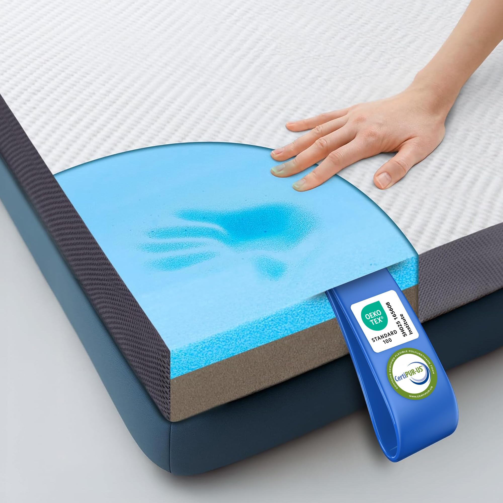 MKS 2-in-1 Gel Topper – Gelschaum Topper mit H3 & H4, 5-Schichten-Komfort, Druckentlastung & Mesh-Seiten – Wende-Matratzentopper für Seiten-, Rücken- & Bauchschläfer