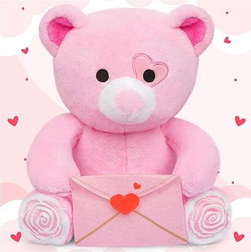 Hagusahuo Peluches para el día de San Valentín, peluche de oso de San Valentín, lindo muñeco de peluche, oso rosa, regalo para el día de San