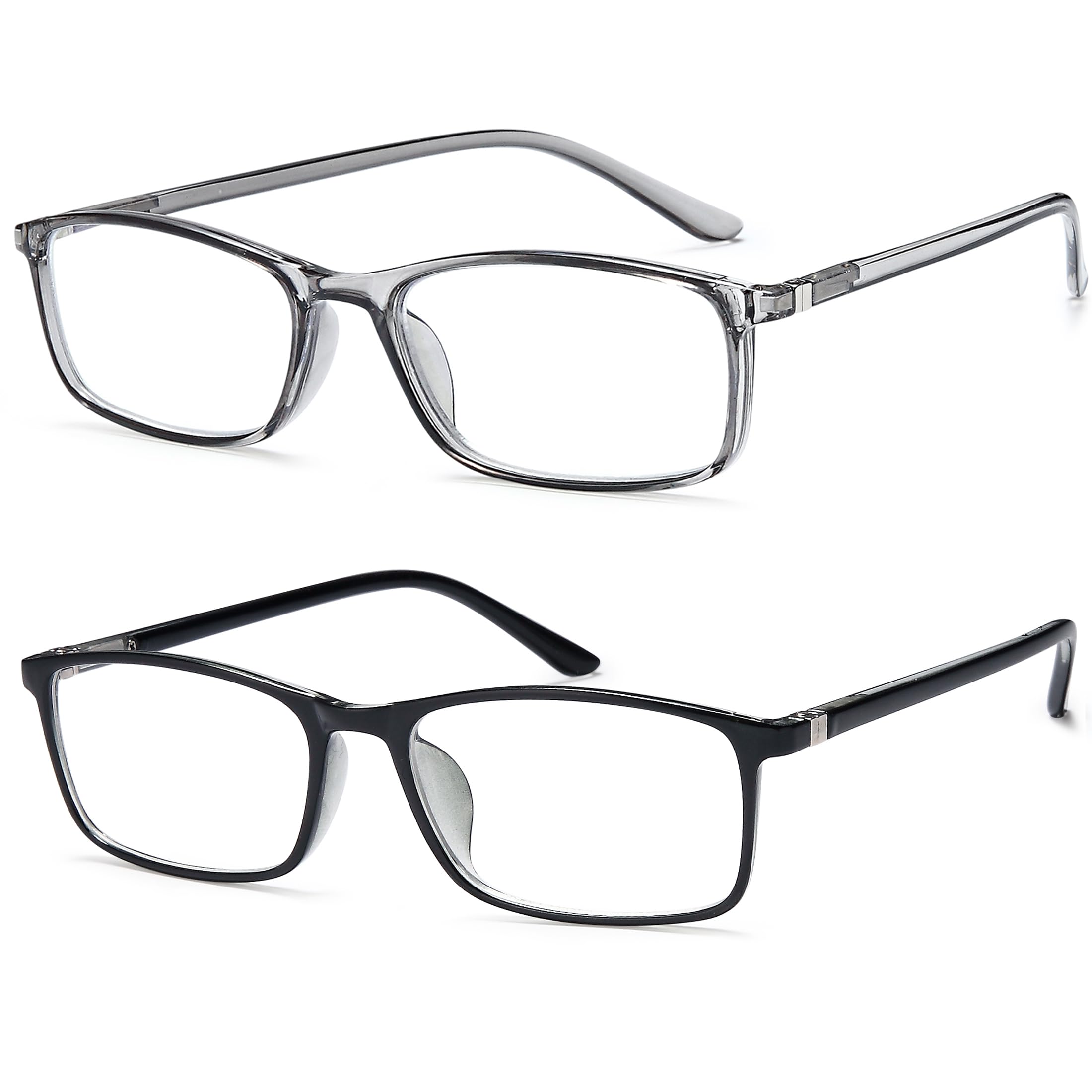 Lesebrille mit blauem Licht – 2 Stück Computerleser, Herren, Damen, Federscharnier, Schwarz/Grau, 0,5