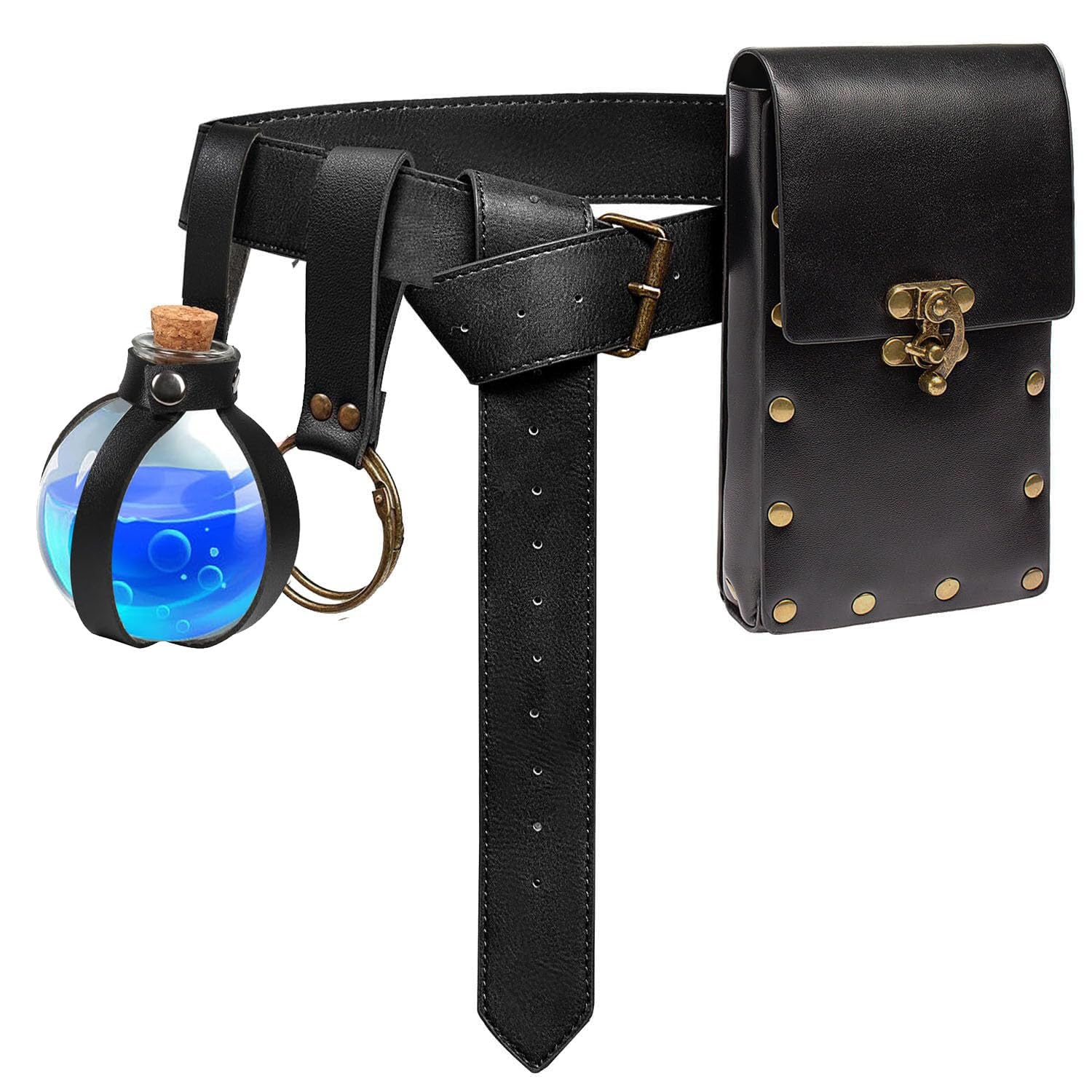 Ren Faire Costume Accessories Medieval Belt Pouch Coin Purse Skirt Hike Sets Festival Halloween Casual Fanny Pack Waist Bag (3-Black)