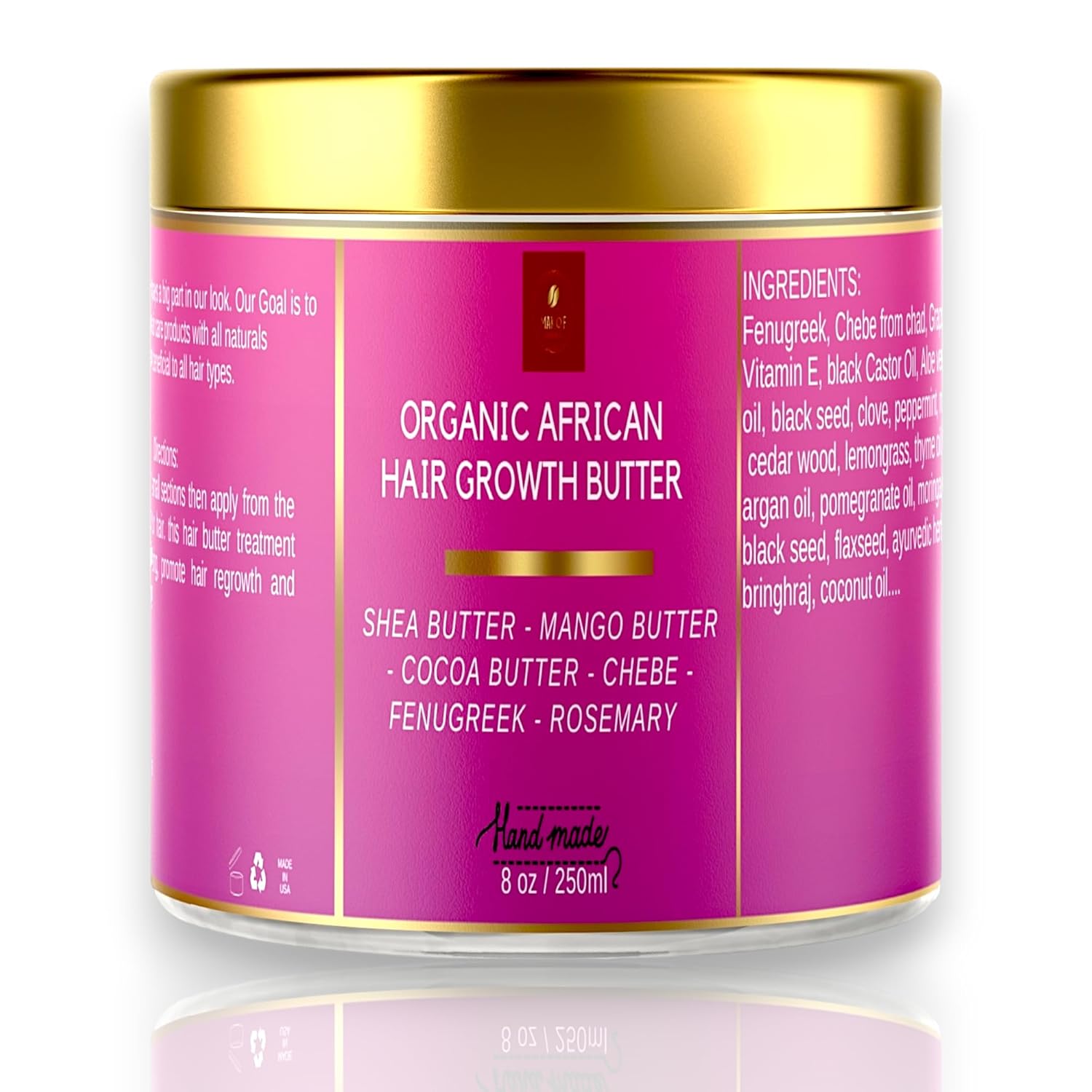 Chebe Hair Growth and Thickening Butter – Ayurvedic Deep Conditioner with Shea, Cocoa, Mango Butter, Fenugreek, and Rosemary for All Hair Types, 8 oz