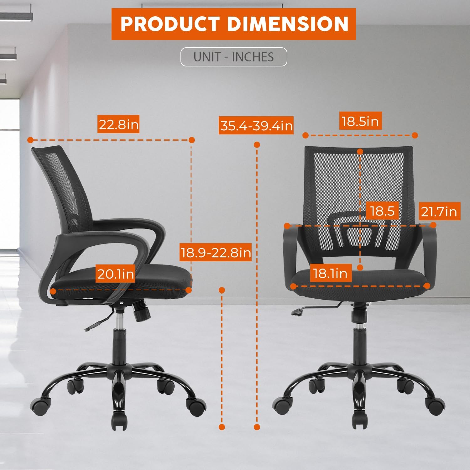 Furniture of America Ryan Modern Ergonomic Chair Mesh Backrest with Adjustable Height & Rocking Function, Lumbar Support & Swivel Rolling for Home Office, Study Room, Gaming, Black image 3