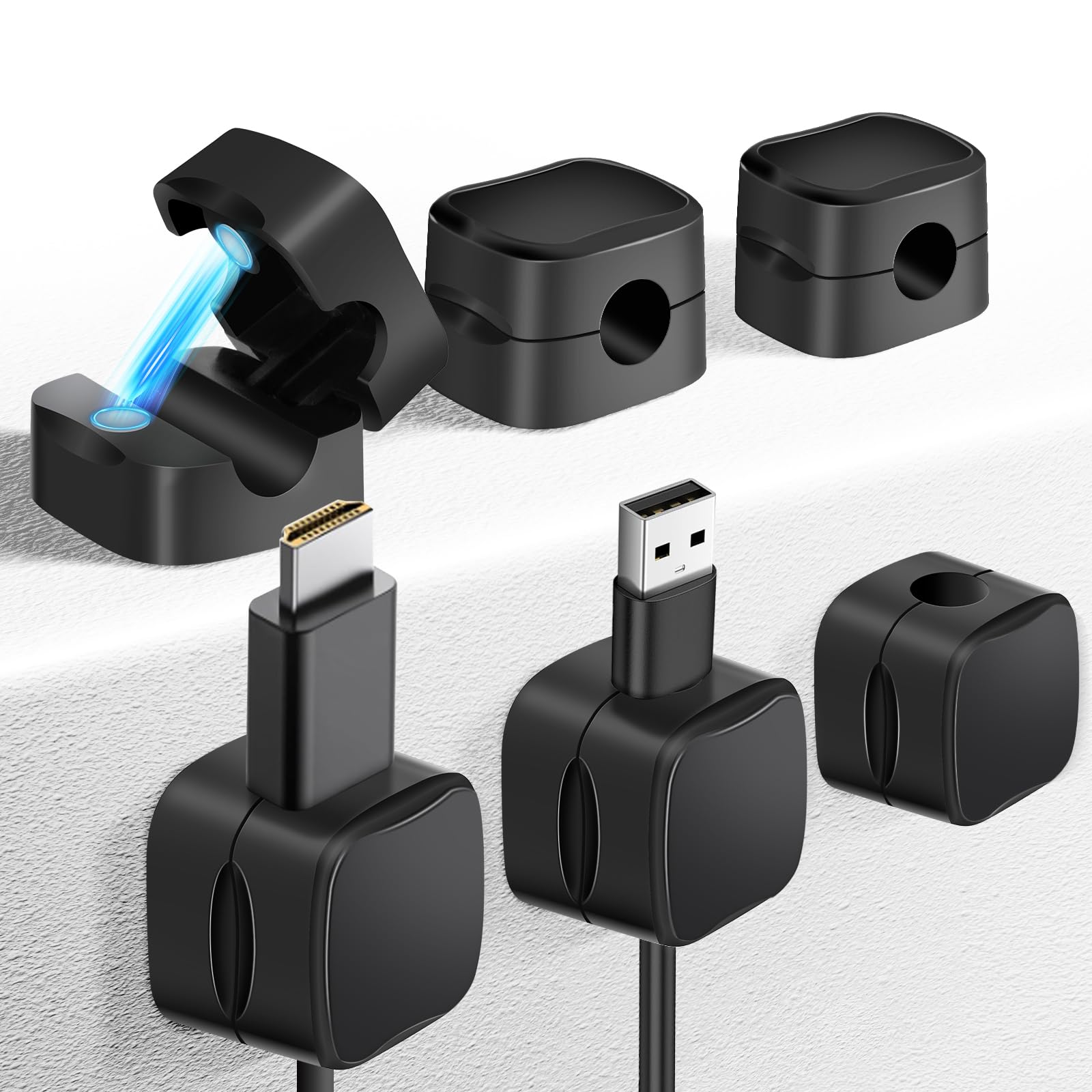 Organisateur De Câble Pour Chargeur Zernblend Lot De 6 Supports De Câbles Magnétiques De Bureau, Support De Chargeur De Fil à Forte Adhérence Pour Table De Chevet, Ustensiles De Cuisine (blanc Range