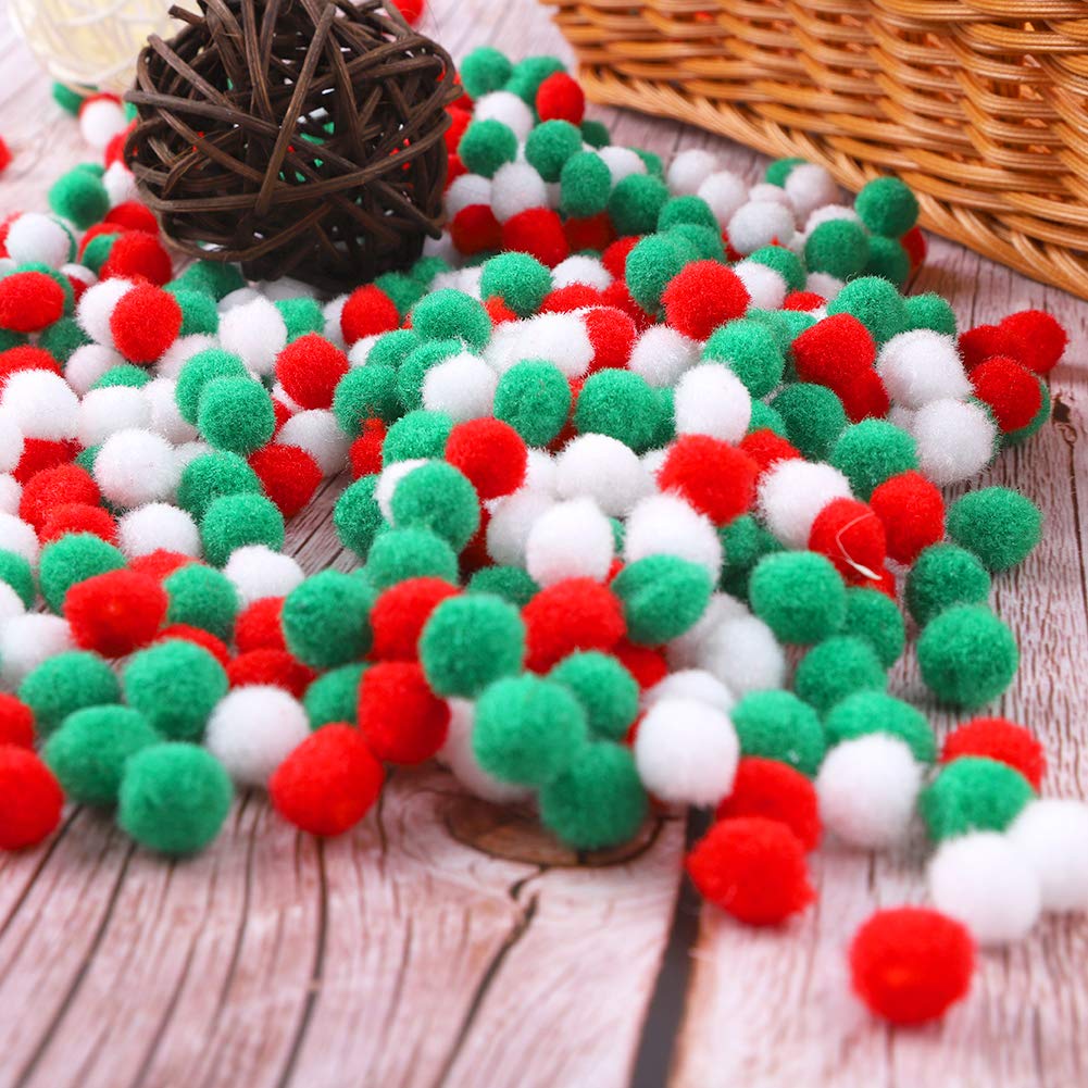130 Pezzi Pon Pon Colorati, 10-30 mm, piccole palline di peluche, bianchi rossi verdi ornamenti appesi pom pom per DIY Lavoretti Creativi, Decorazioni Natalizie