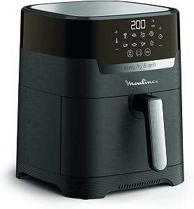 Moulinex Friteuse sans huile + Gril, Capacité XL 4,6L, Jusqu’à 6 personnes, 8 Programmes automatiques, Air Fryer, Ecran tactile digital, Température réglable, Easy Fry & Grill 2en1, EZ505810