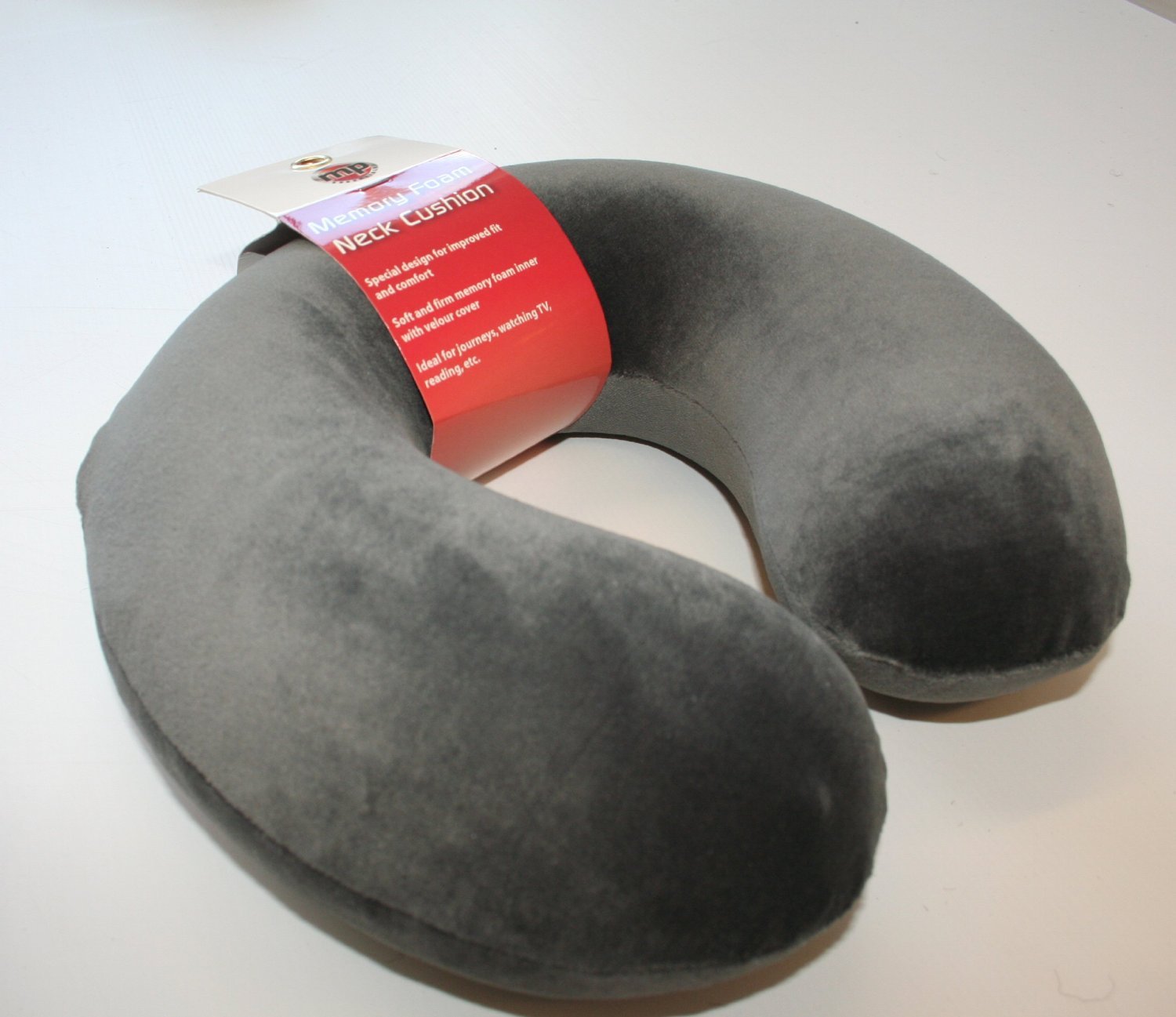 Grey Super Soft Velour Firm Memory Foam Neck Support & Comfort Pillow Cushion (Travel, Home, Plane, Car, Relax)