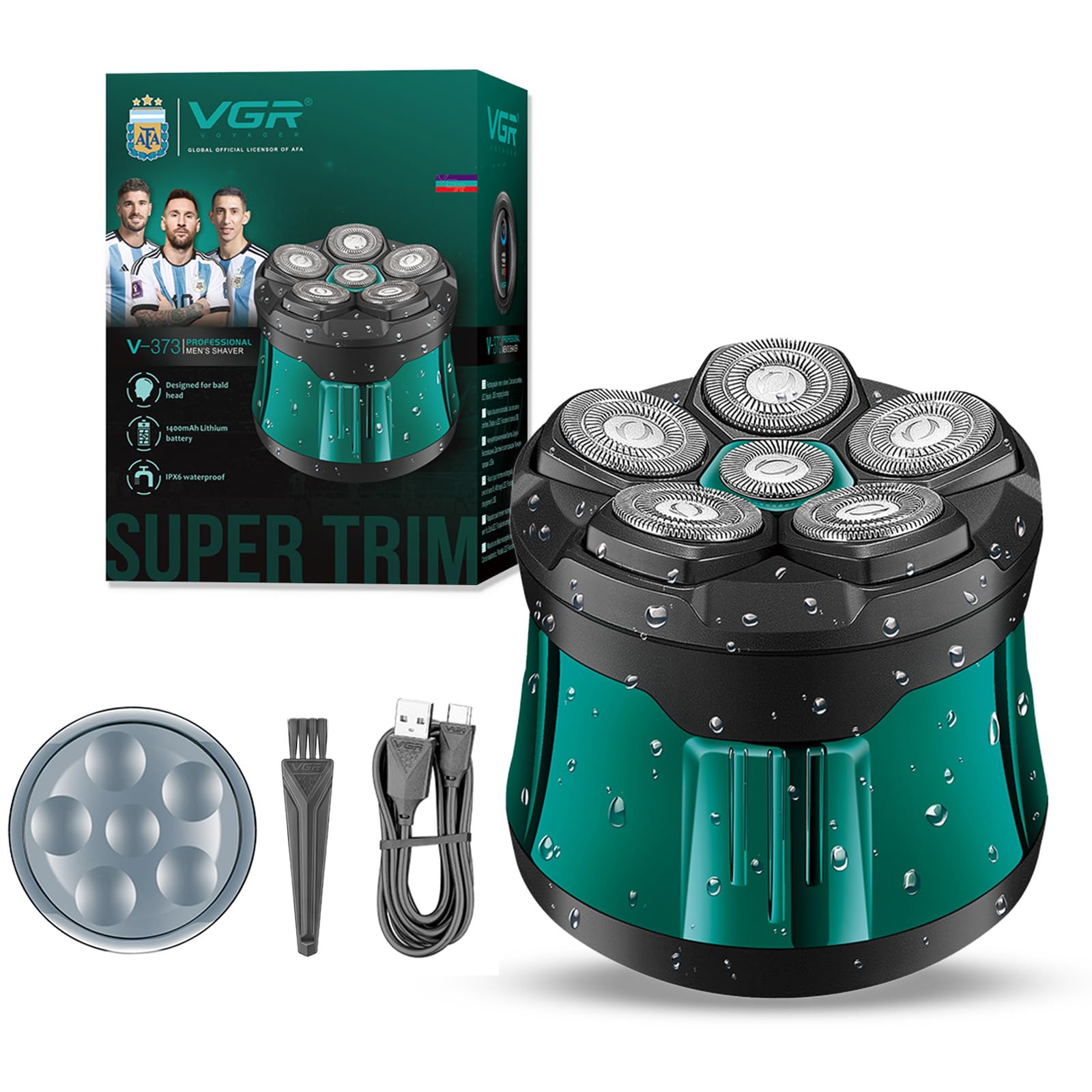 VGR 373 Rasoio per Testa Uomo, Rasoio per Calvi con Testina Flottante 6D, Blocco di Sicurezza da Viaggio, Ricarica USB, Display LED, Impermeabile IPX5 per Rasatura a Secco e Bagnato