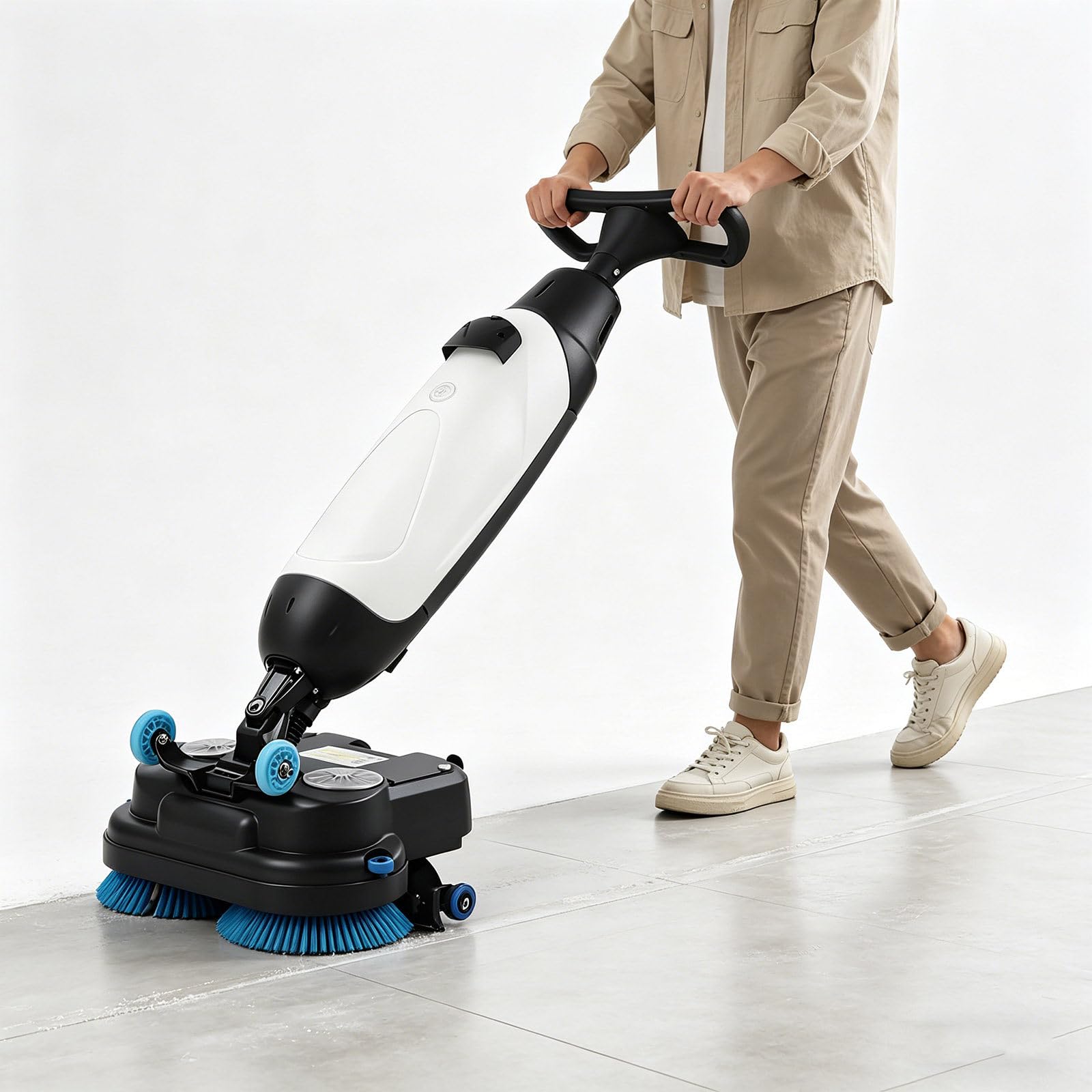 Fregadora de Suelos Comercial de 17" con Disco de Doble Cepillo, a Batería, Multifuncional, con Rotación de 360°, 13000 pies Cuadrados, para Baldosas y Superficies Duras. White