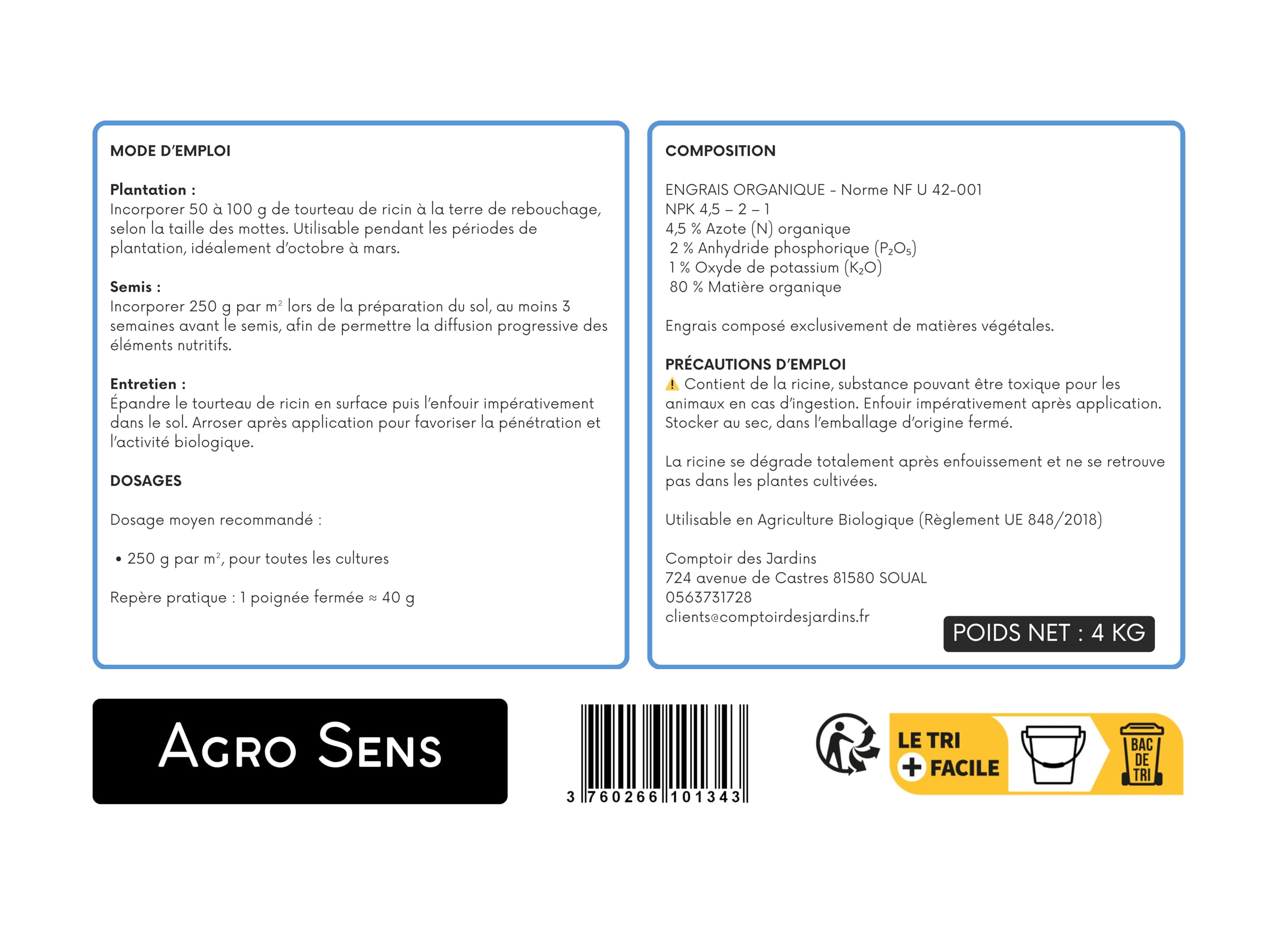 Tourteau de ricin granulés Seau 4 kg