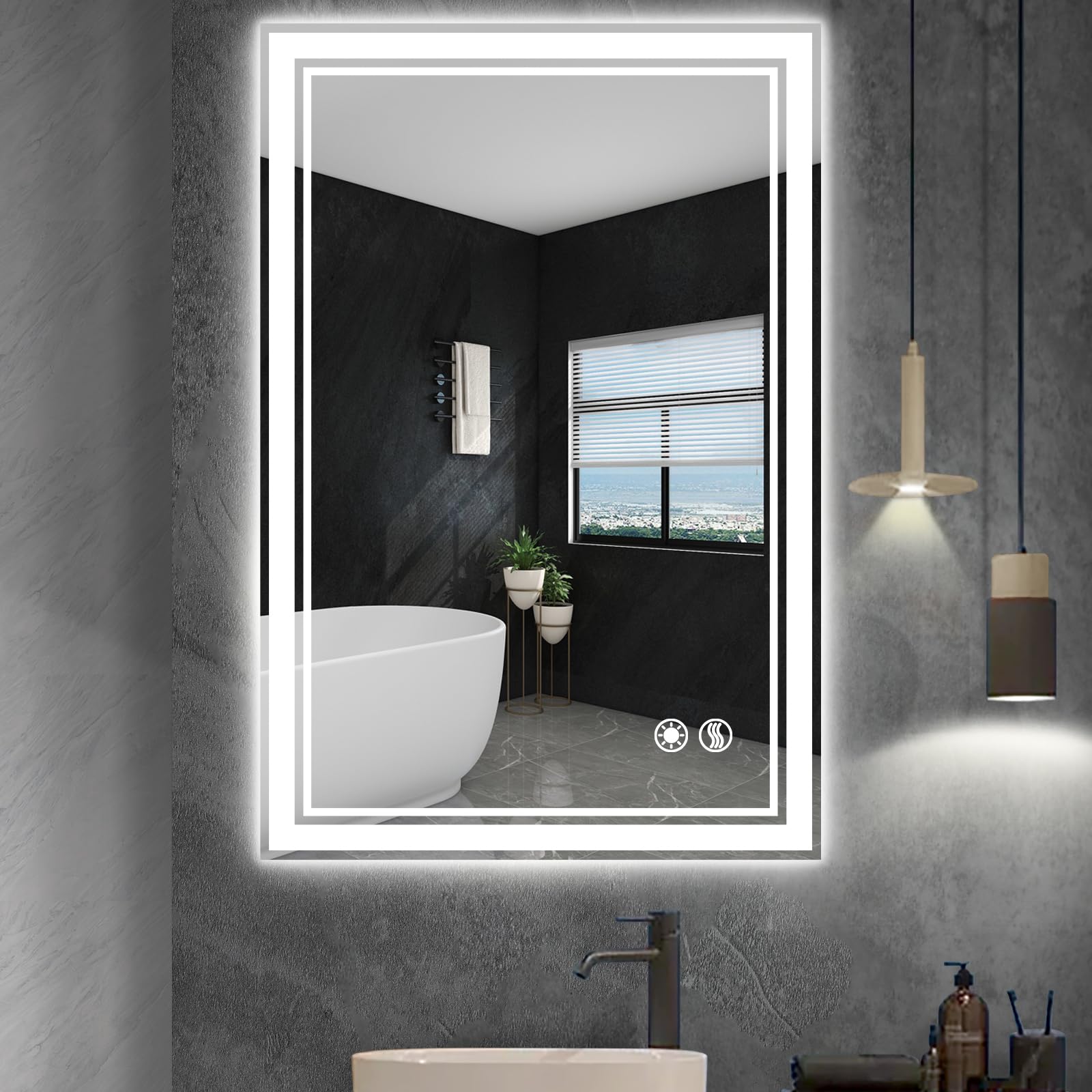 LED Mirror for Bathroom 24 x 36'' Anti-Fog 3 Colors Dimmable LED Bathroom Mirror with Lights Brightness Lighted Mirror Vanity Mirror Wall Mounted Memory Touch Sensor (Horizontal/Vertical)