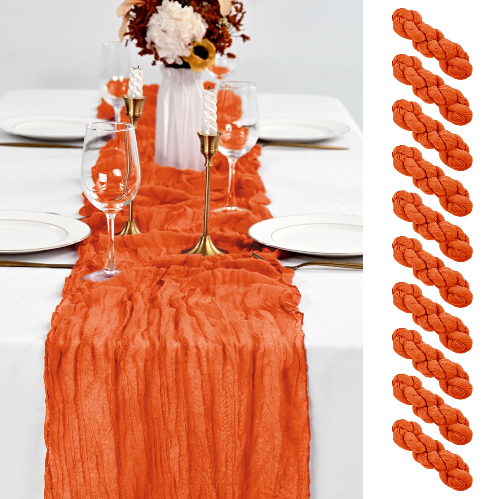 10 Pack Orange Table Runner 10Ft Cheesecloth Table Runner Boho Gauze Cheese Cloth Table Runners Romantic Long Sheer Fabric Burnt Orange Table Runners