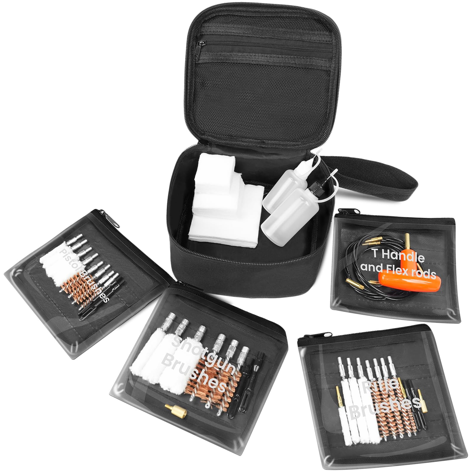 Gun Cleaning Kit, PERWIN 40PCS Universal Gun Cleaning Kit Handgun Shotgun Pistol Cleaning Kit with Easy Carry Zippered Bags, Brass Brushes, Mops and Cleaning Snake&Ropes