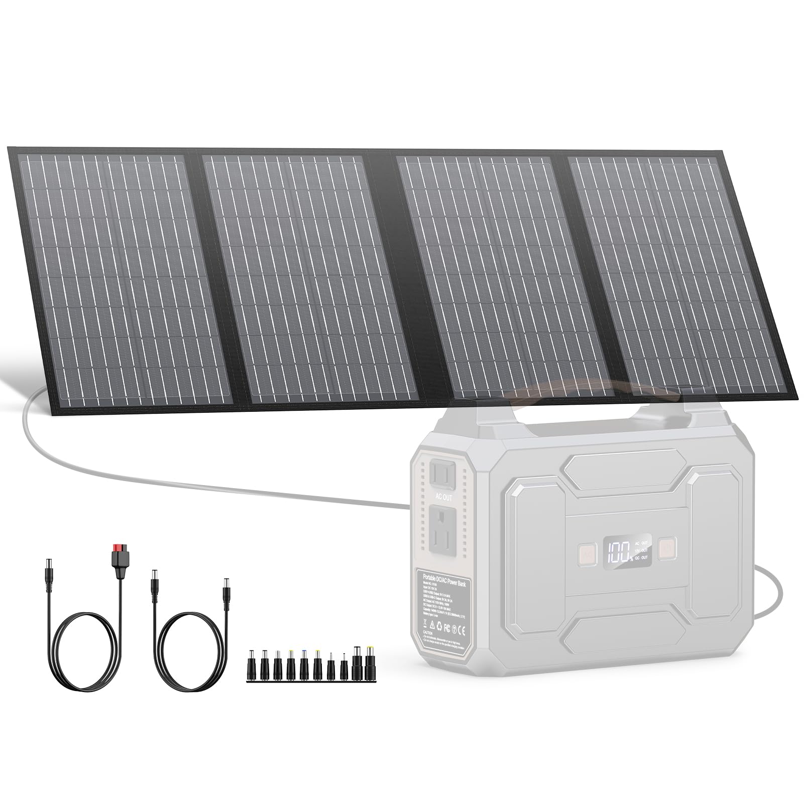 60W Portable Solar Panels, Foldable Solar Panel Charger for Portable Power Station(Under 500W), with Adjustable Kickstands, DC 18V Output, USB 3.0 and Type-C Ports for Camping Van RV Trip