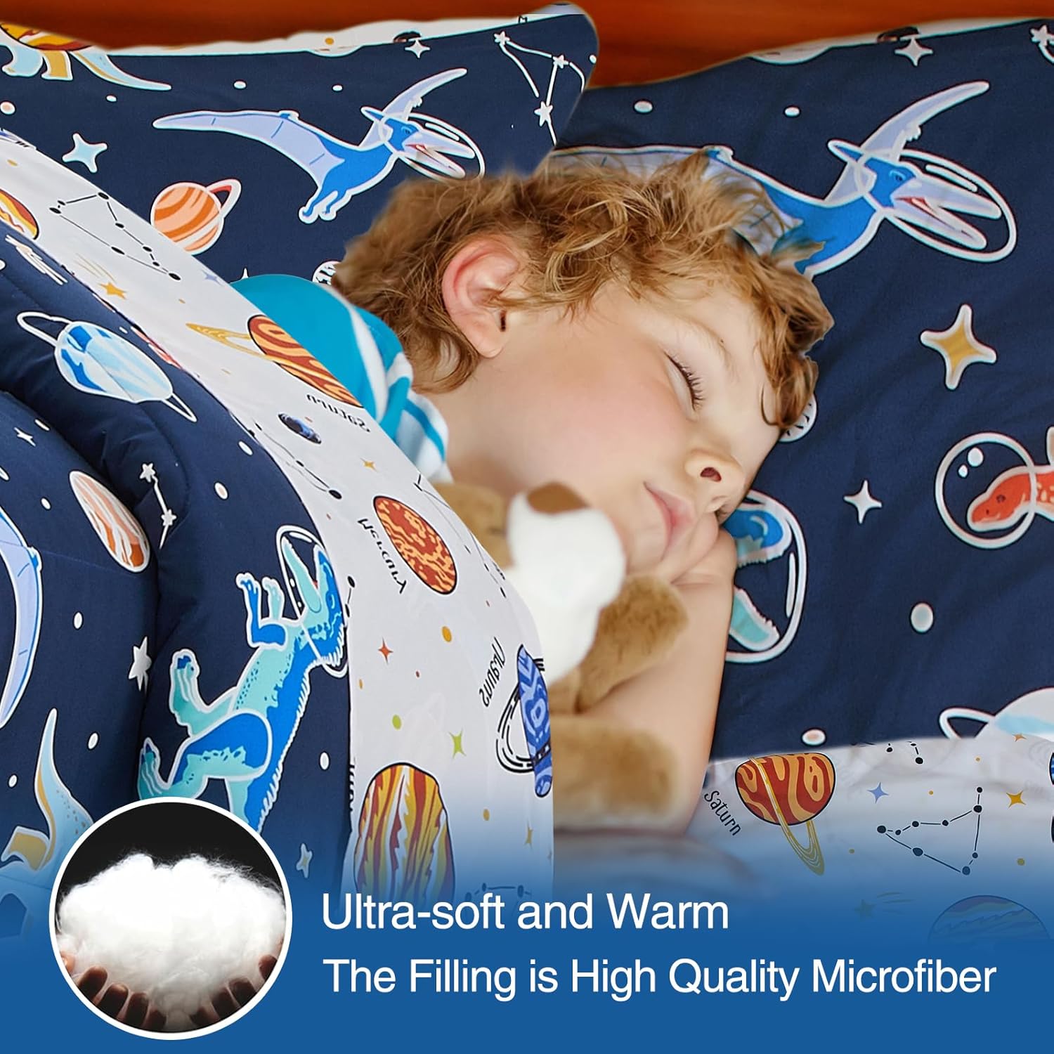 A Nice Night 5pc Glow in The Dark Kids Comforter Set,Dinosaur Galaxy Printed, Space Bedding Set Twin Size for Boys Girls Teen