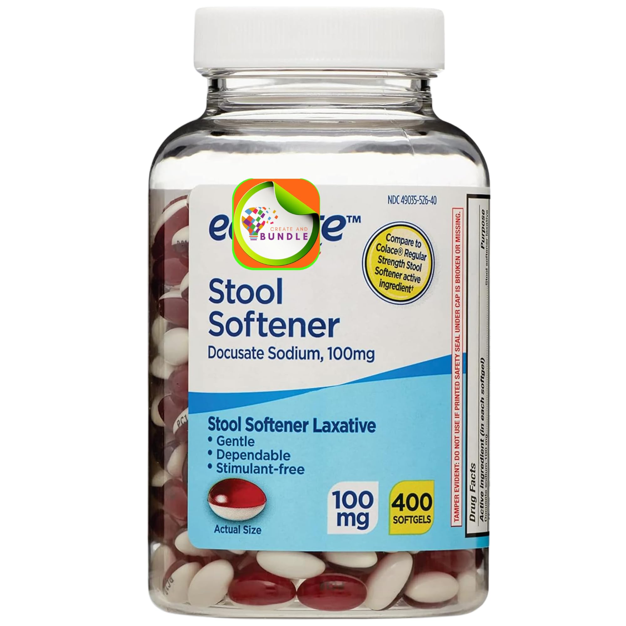 Gentle Stool Softener Capsules, 100mg, 400 Count for Consistent Bowel Aid - Equate + Create Sticker