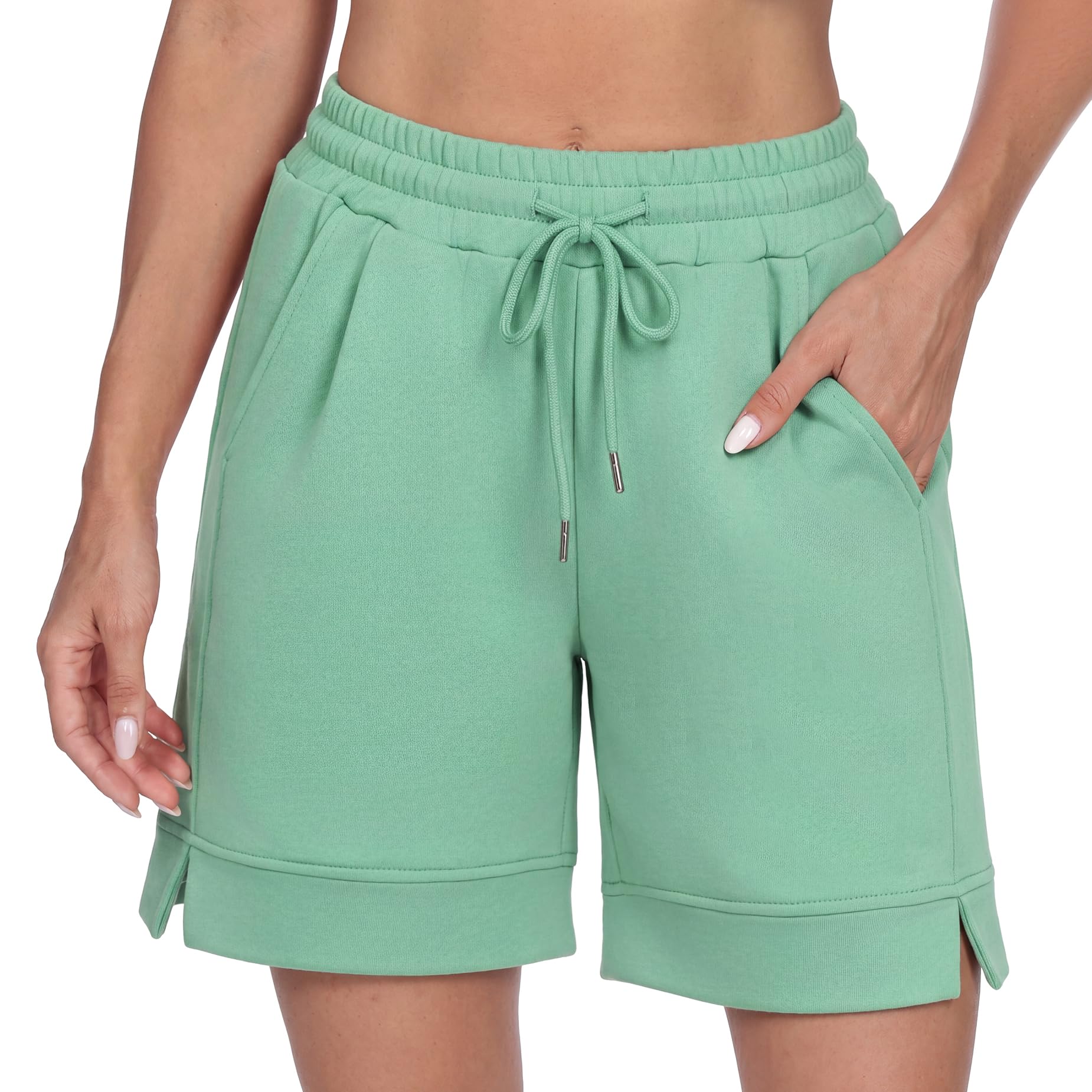 Litherday Sporthose Shorts Damen Kurz Hose High Waist Sport Bermuda Jogginghose mit Taschen Seitenschlitz Lockere Fitness Laufshorts Training Freizeit S-XXL