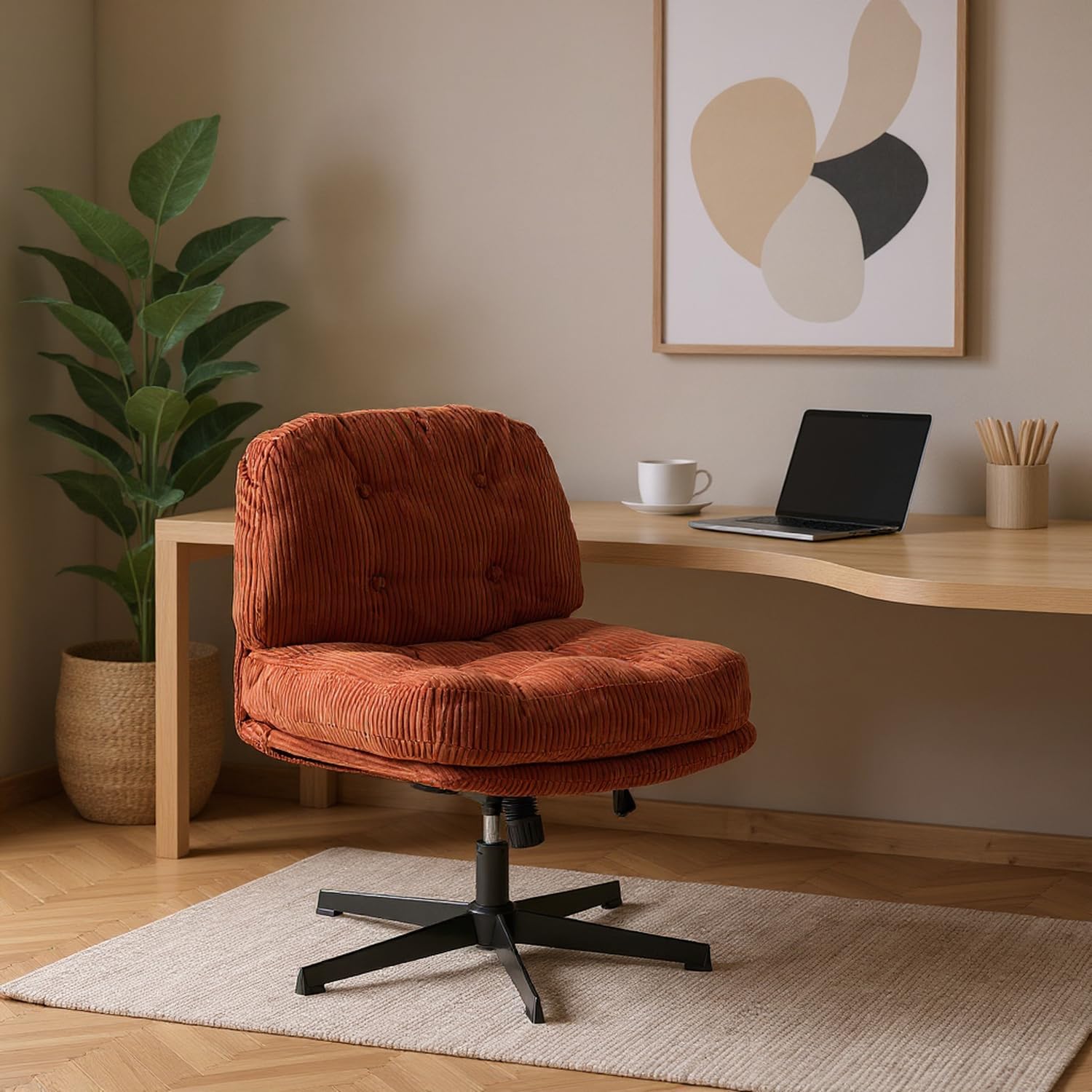 MEUBLE COSY Sedia da Ufficio Girevole Regolabile in Altezza Poltrona da Scrivania Seduta in Velluto a Coste per Studio, Funzione di Inclinazione Libera, Rosso