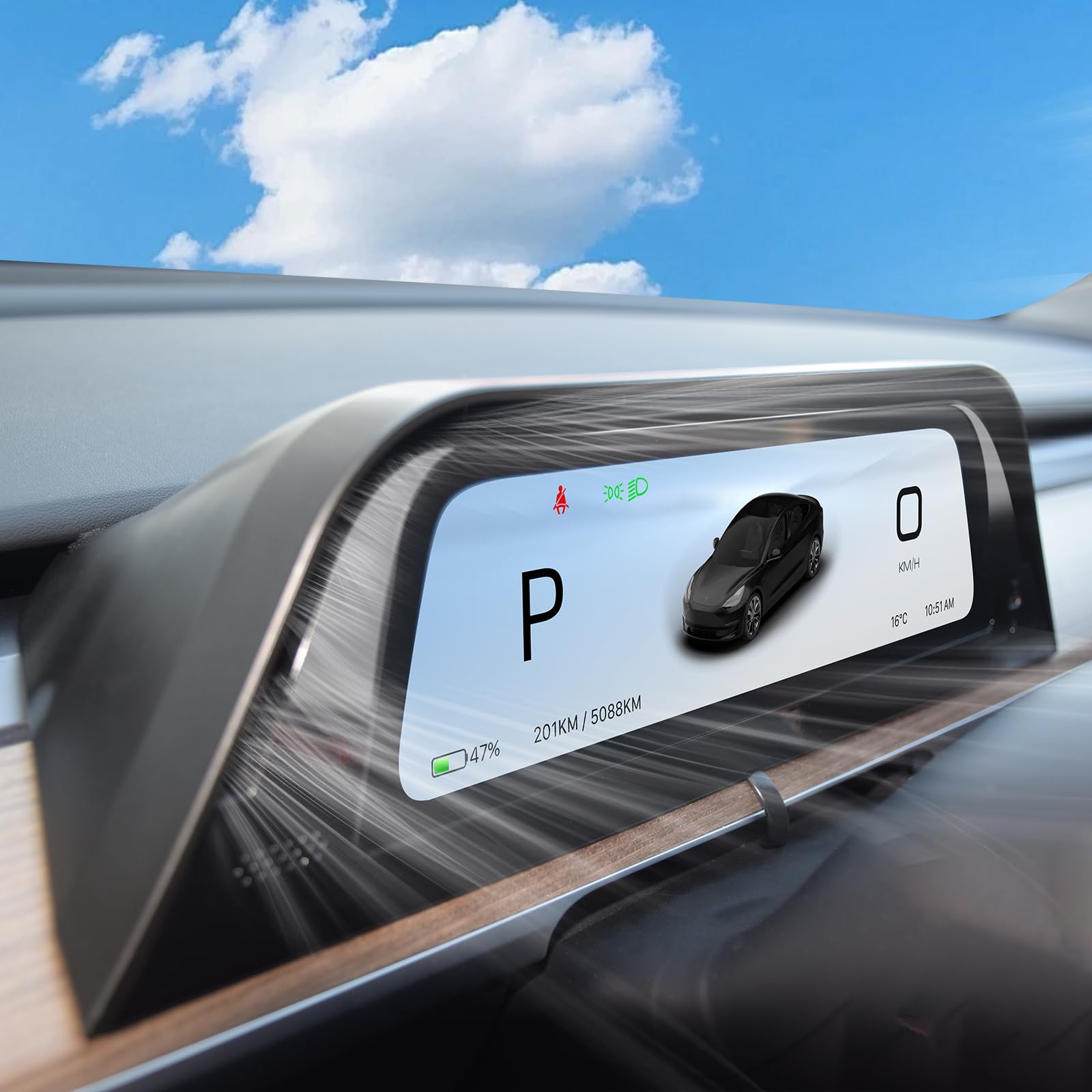 Heads Up Dispaly per Tesla Model Y 2019-2024 e Model 3 2017-2023 Schermo da 9,66" - Design aggiornato senza blocco della presa d'aria, CarPlay wireless Android Auto, Allarme angolo cieco