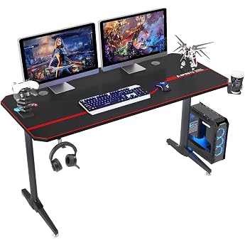 sogesfurniture Gaming Tisch 140cm Gaming Schreibtisch Gamer Computertisch PC Tisch mit Gro er Mausunterlage Getr nkehalter Kopfh rerhaken ST-Eagle-1400BK-BH