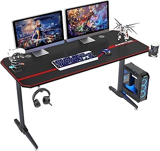 sogesfurniture Gaming Tisch 140cm Gaming Schreibtisch, Gamer Computertisch PC Tisch mit Großer Mausunterlage, Getränkehalter, Kopfhörerhaken, ST-Eagle-1400BK-BH
