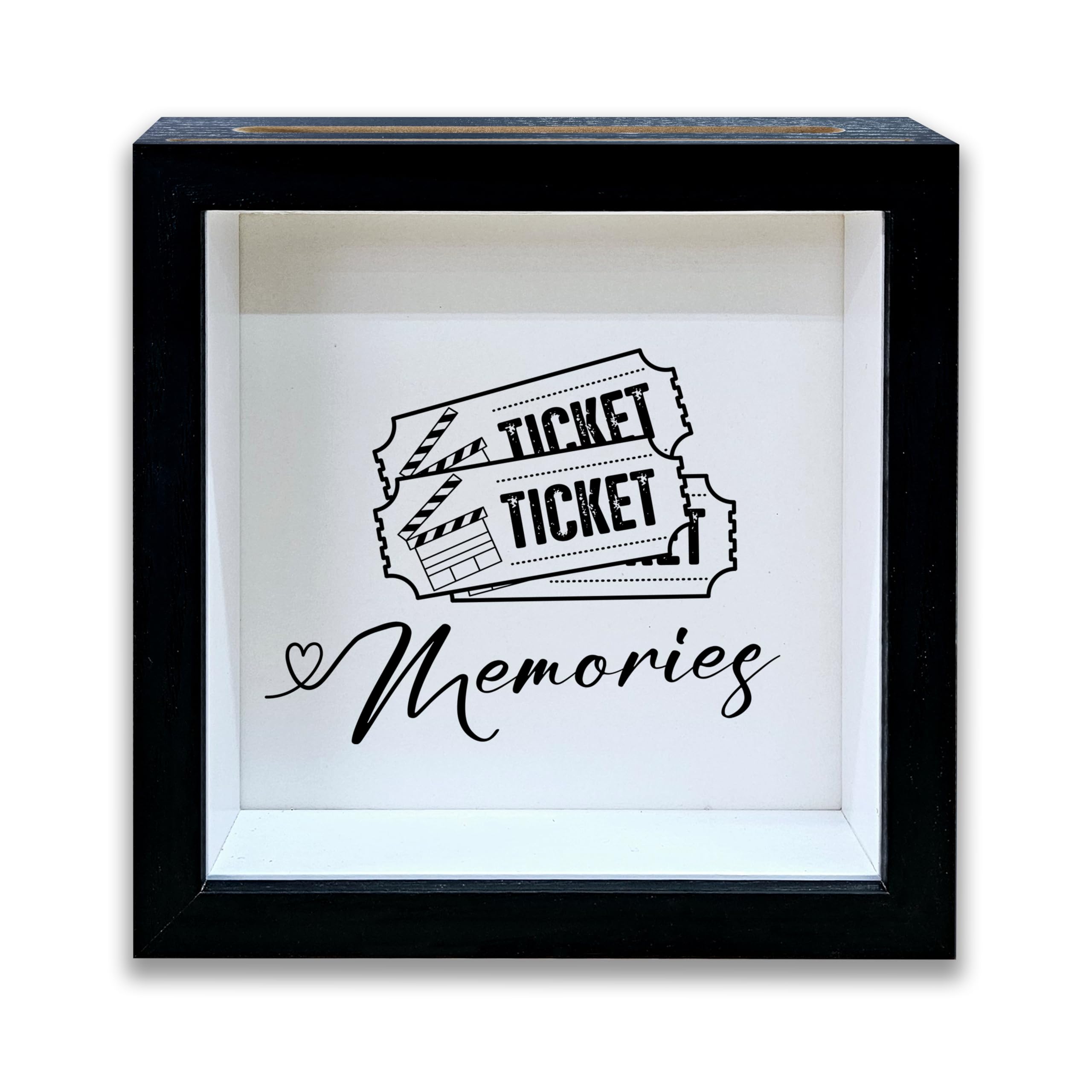 Ticket Shadow Box With Slots, Tickets Here Memories Boxes Frame 8x8 Inches Decor For Theater Home, Keep Sake Box For Memories, Movie Concert Ticket Stub Holder, Ticket Boxes Display Cases -08