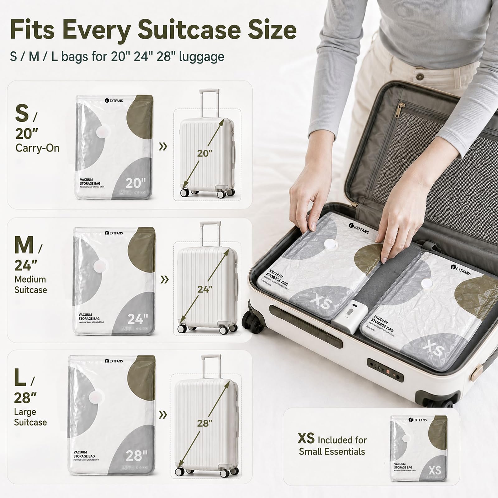 Sac Sous Vide Vetement, Sac de Rangement Sous Vide avec Pompe Électrique et Manuelle, Sac de Compression Voyage pour Vêtements, Linge de Lit, Valise, Placard (US-9 P)