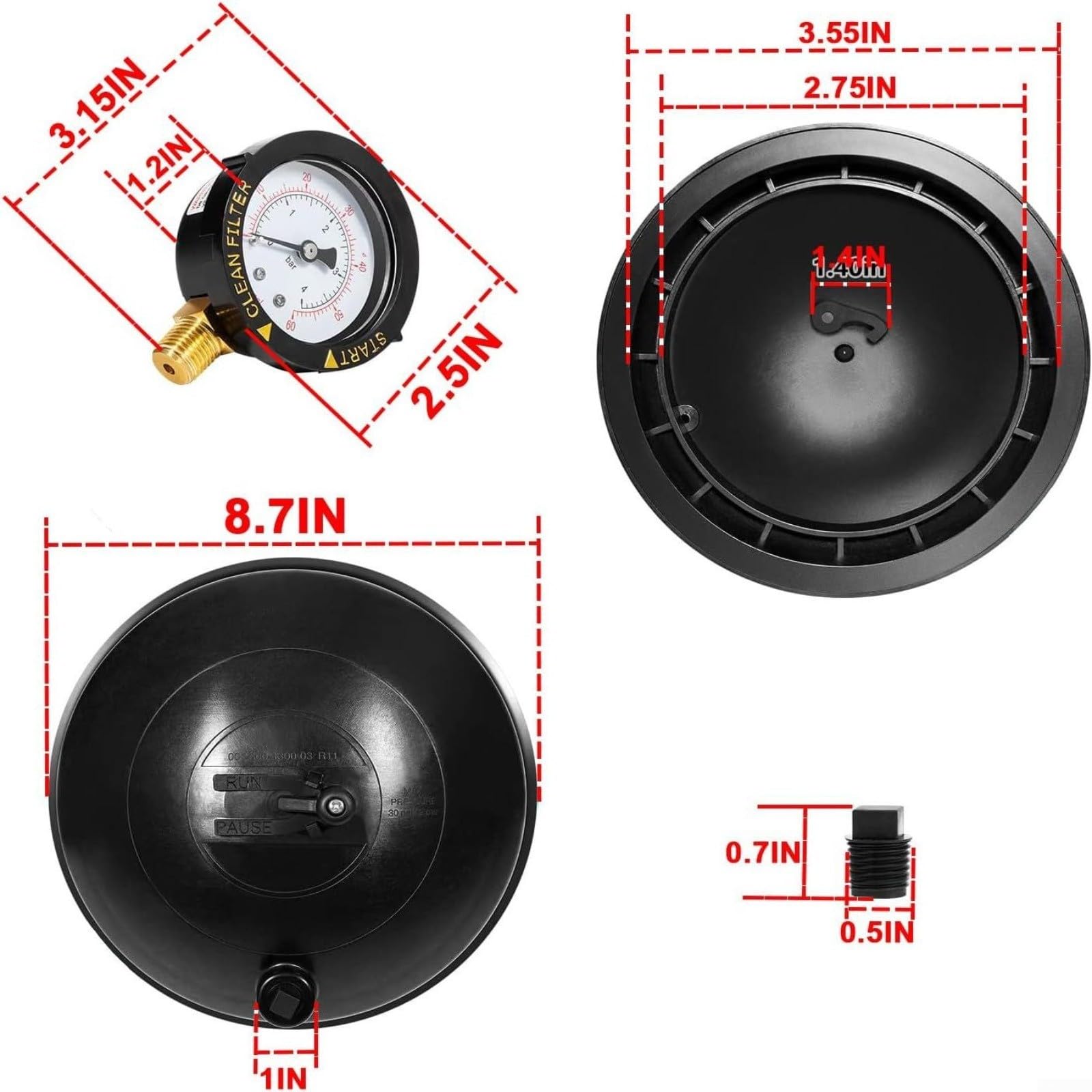 Ventiloberteil Komplettset für Paramount für pcc 2000, mit Manometer | PVC, Steel, Brass; Fits für pcc 2000, für cyclean; Hydro-powered, No Electricity; 2-12 Ports; Includes Pause Assembly
