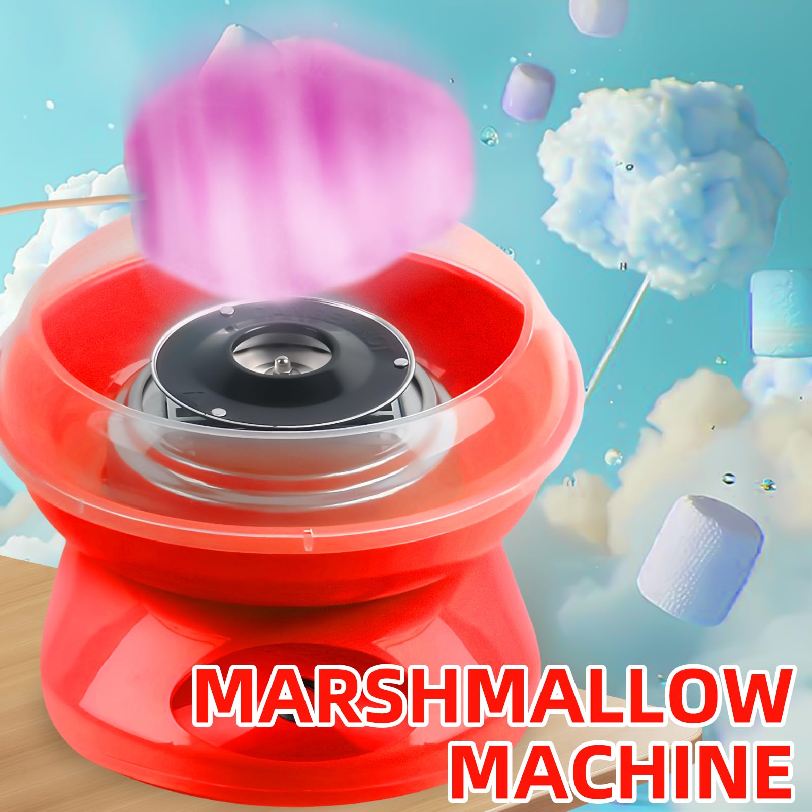 Zuckerwatte Maschine für Zuhause, 27cm Größe Retro Cotton Candy Machine, Cotton Candy Machine 450W mit Stäbchen Messlöffel für Kinderfest, Geburtstag, Party (Rot)