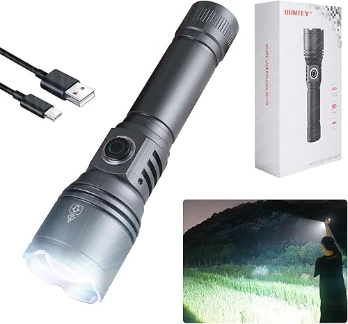 BUNTEY Tactical Flashlights High Lumens, 200000 Lumen Super Bright Flashlight, Rechargeable Flashlight, Flashlights for Home,Handheld