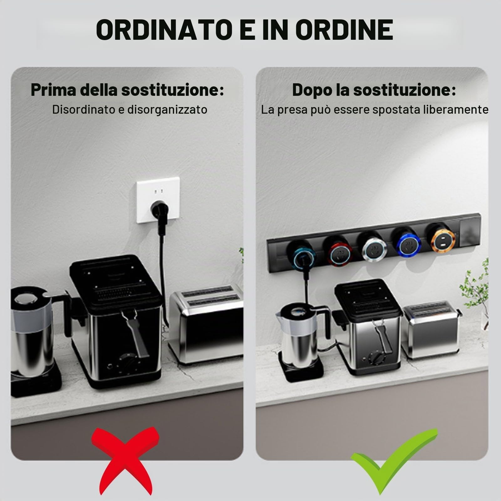Presa per Binario Da 8000 W, Scheda Di Cablaggio per Binario Scorrevole Di Alimentazione Da Parete Da 40-100 Cm Con Interruttori, Presa per Binario Di Alimentazione Staccabile(White,60cm)