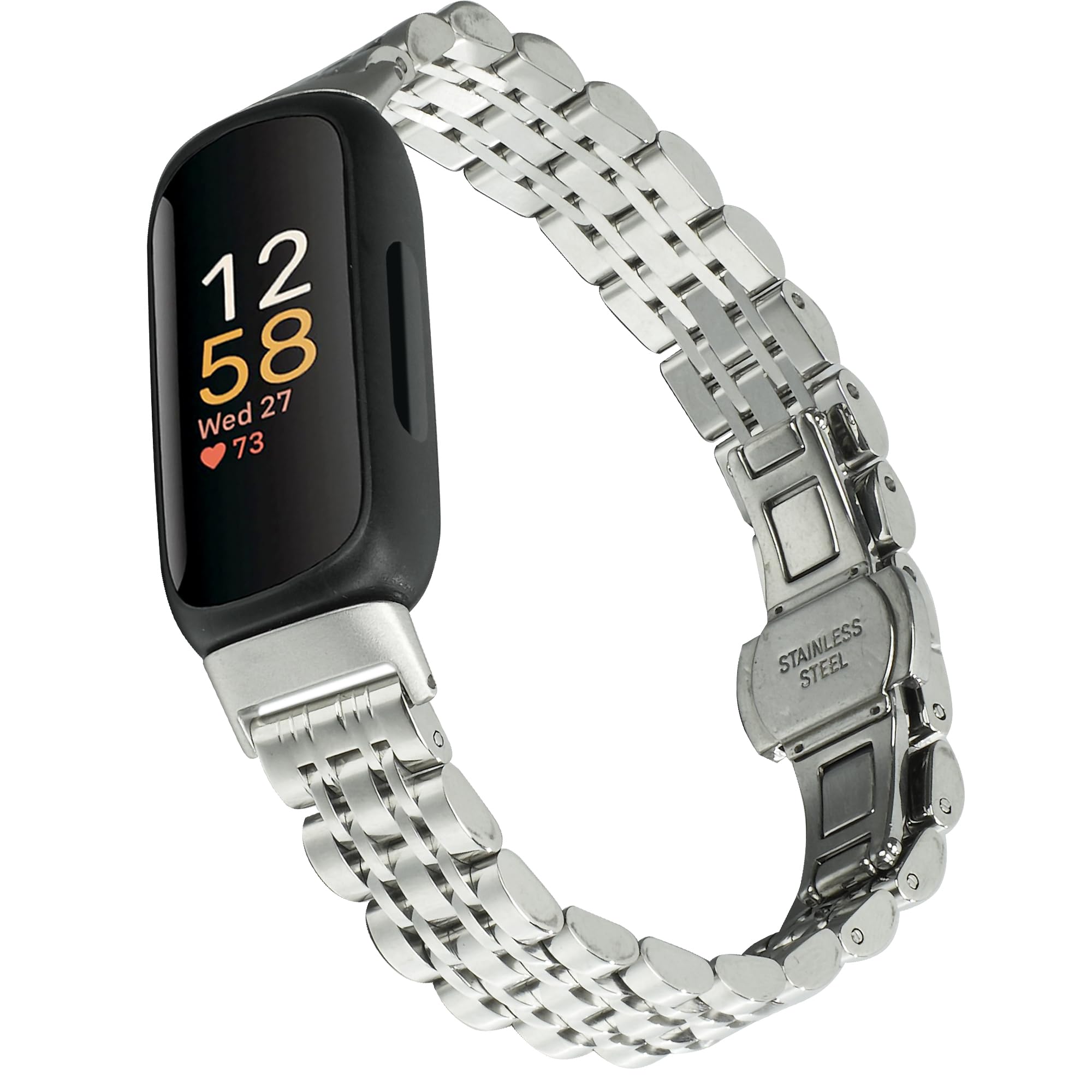 Wongeto Strap Compatible with Fitbit Inspire 3 Women, Metal Stainless Steel Watchband Strap,Replacement Bracelet Strap for Fitbit Inspire 3