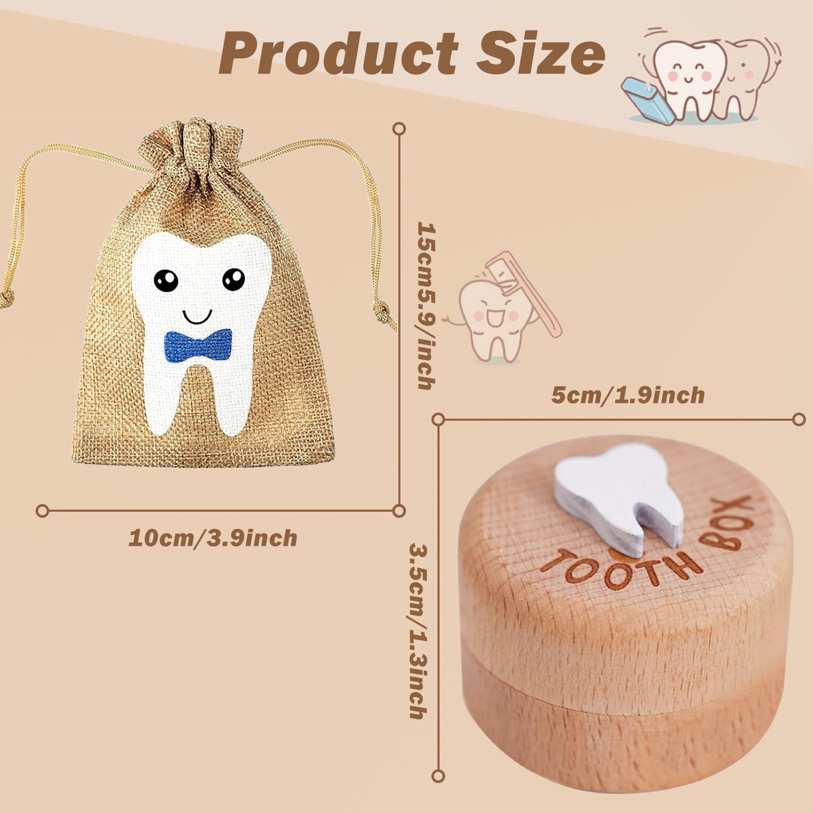 STSAIL Tooth Fairy Box 3D Carved Tooth Fairy Tooth Holder, Baby Tooth Box for Lost Tooth Wooden Tooth Keepsake Box, Tooth Holder for Kids Teeth With Tooth Fairy Bag Storage Toddler Tooth Box Gift - Image 2