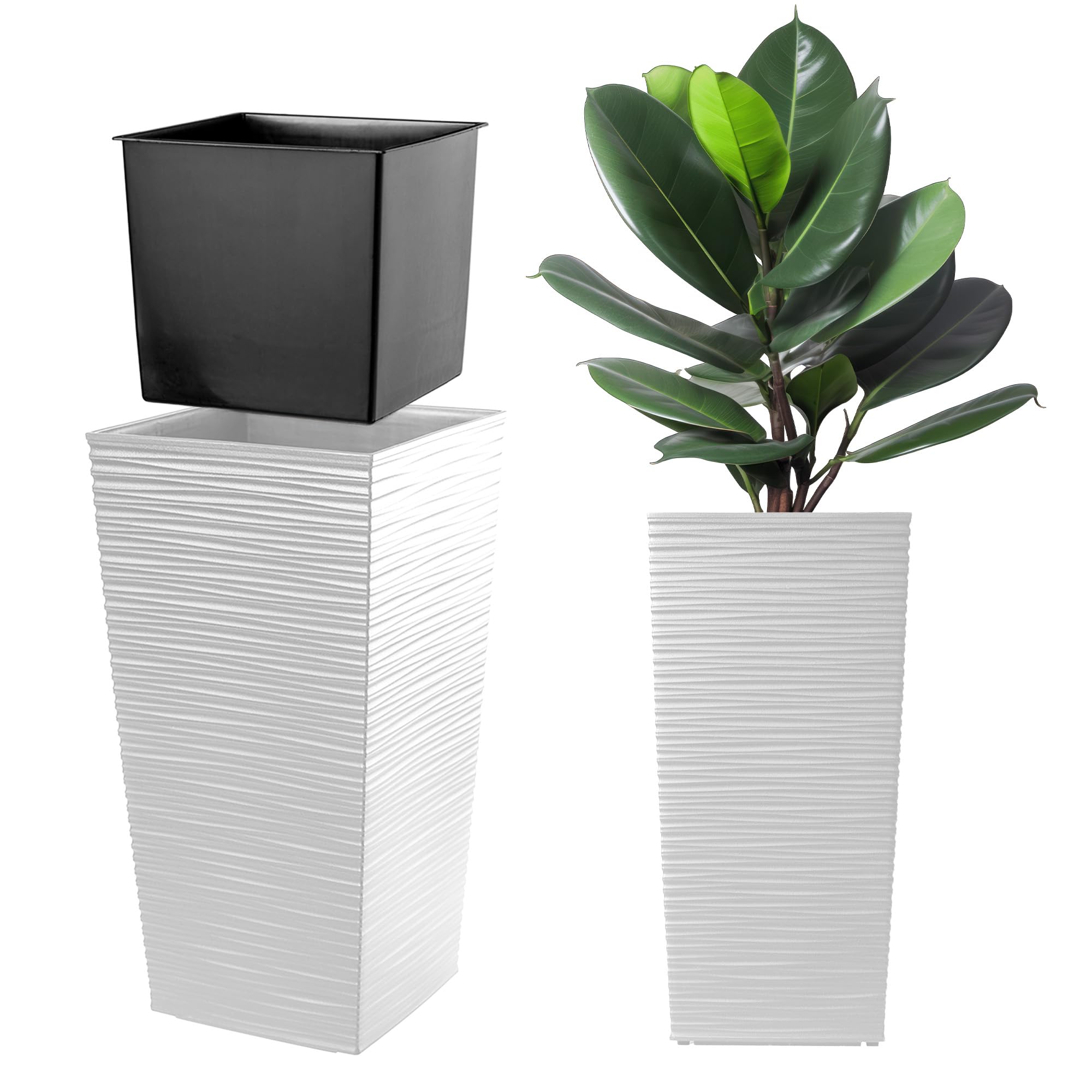 KADAX Macetero Alto de Diseño Moderno para Plantas de Interior y Exterior, Maceta Grande de Plástico, Jardinera Alta (Crema, Texturizado, 68 cm) — view 14