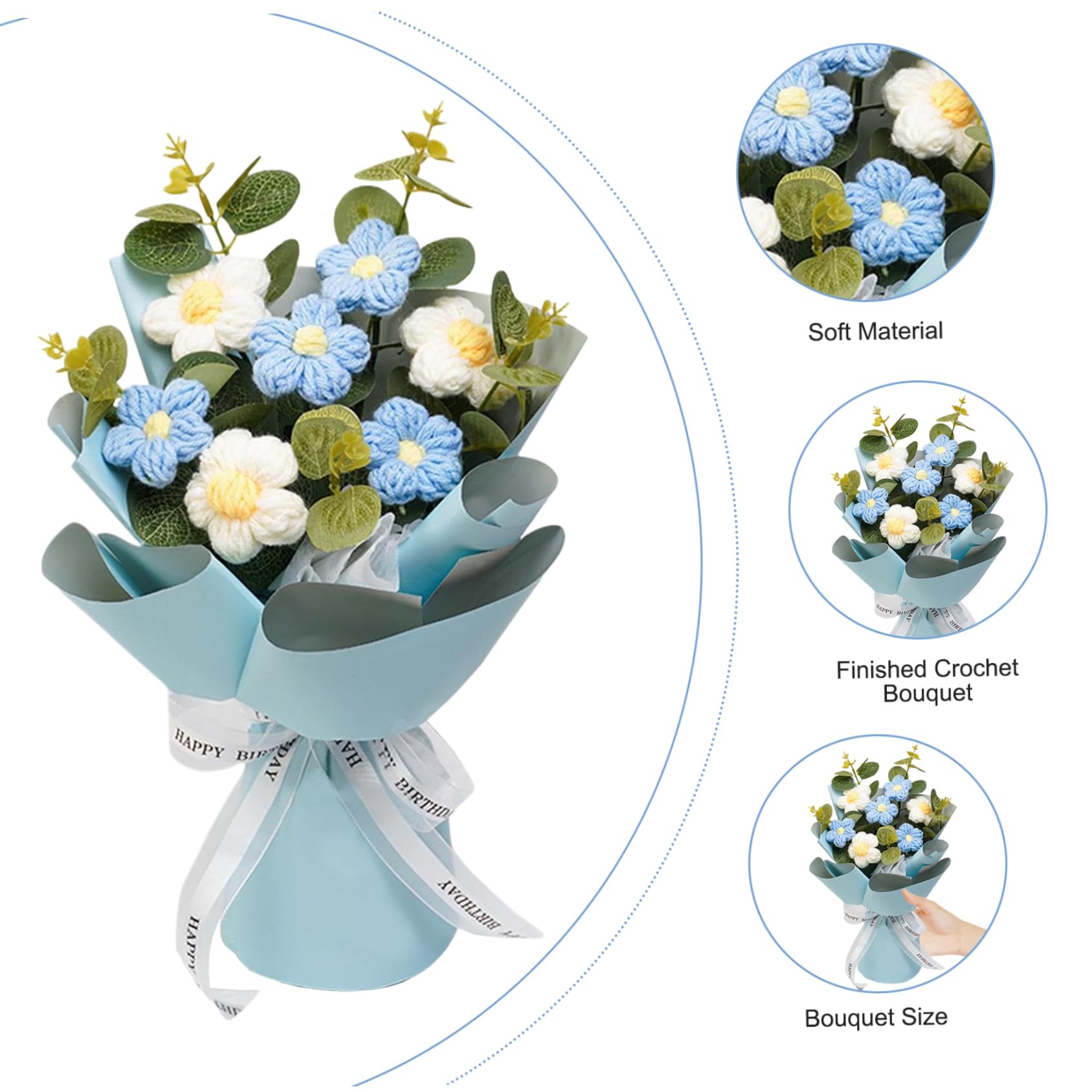 Bouquet de Fleurs au Crochet Bleu 9x13 - Fleurs Artificielles Décoration Intérieure