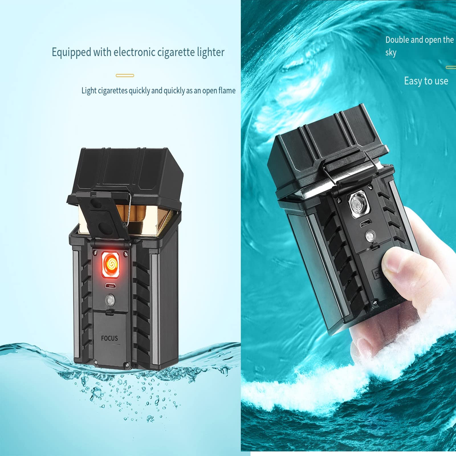 Cigarette Case, Cigarette Box, Metal Cigarette Case, Cigarette Box,  Electronic Flameless Lighter, Rechargeable for Cigarette Box, with Gift  Cigarette Holder : Amazon.de: Fashion