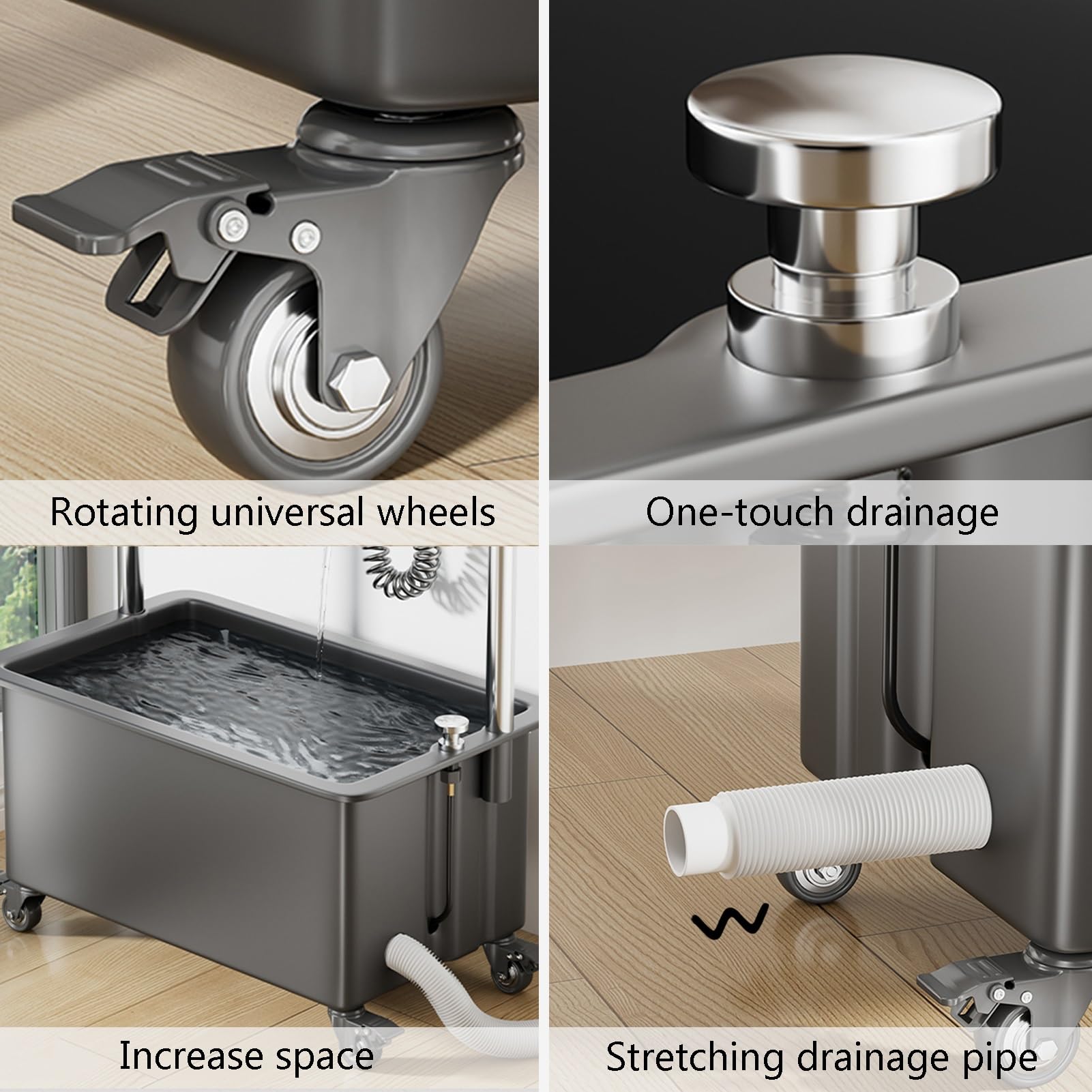 Plastic Mop Sink, Laundry Room Slop Sink, Floor-Standing Household Mop Bucket with 360°Brake Universal Wheels for Commercial Kitchen Restaurant Garages(A-88x40.5x124cm)