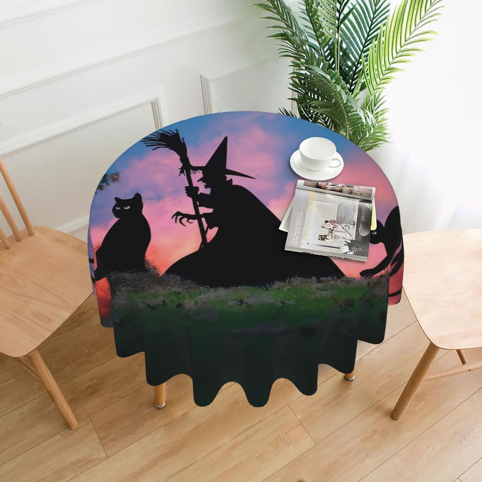 ZHAOUR Scary Halloween Print Round Washable Tablecloth – Table Cover