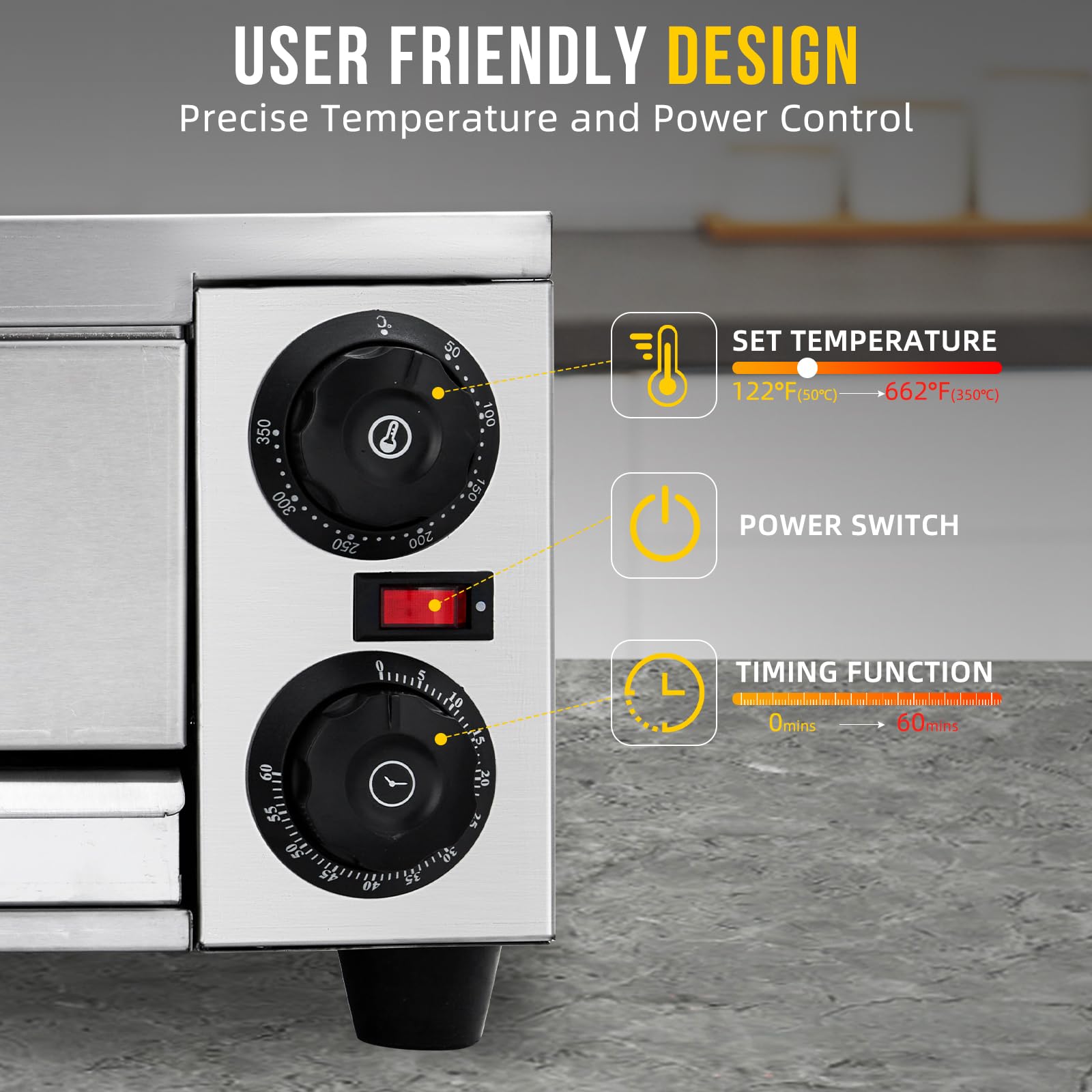 Horno de pizza comercial, horno de pizza eléctrico de 1300 W con bandeja de migas fácil de limpiar, máquina de pizza de acero inoxidable para pizzas de hasta 16 pulgadas para cocina y uso comercial 5
