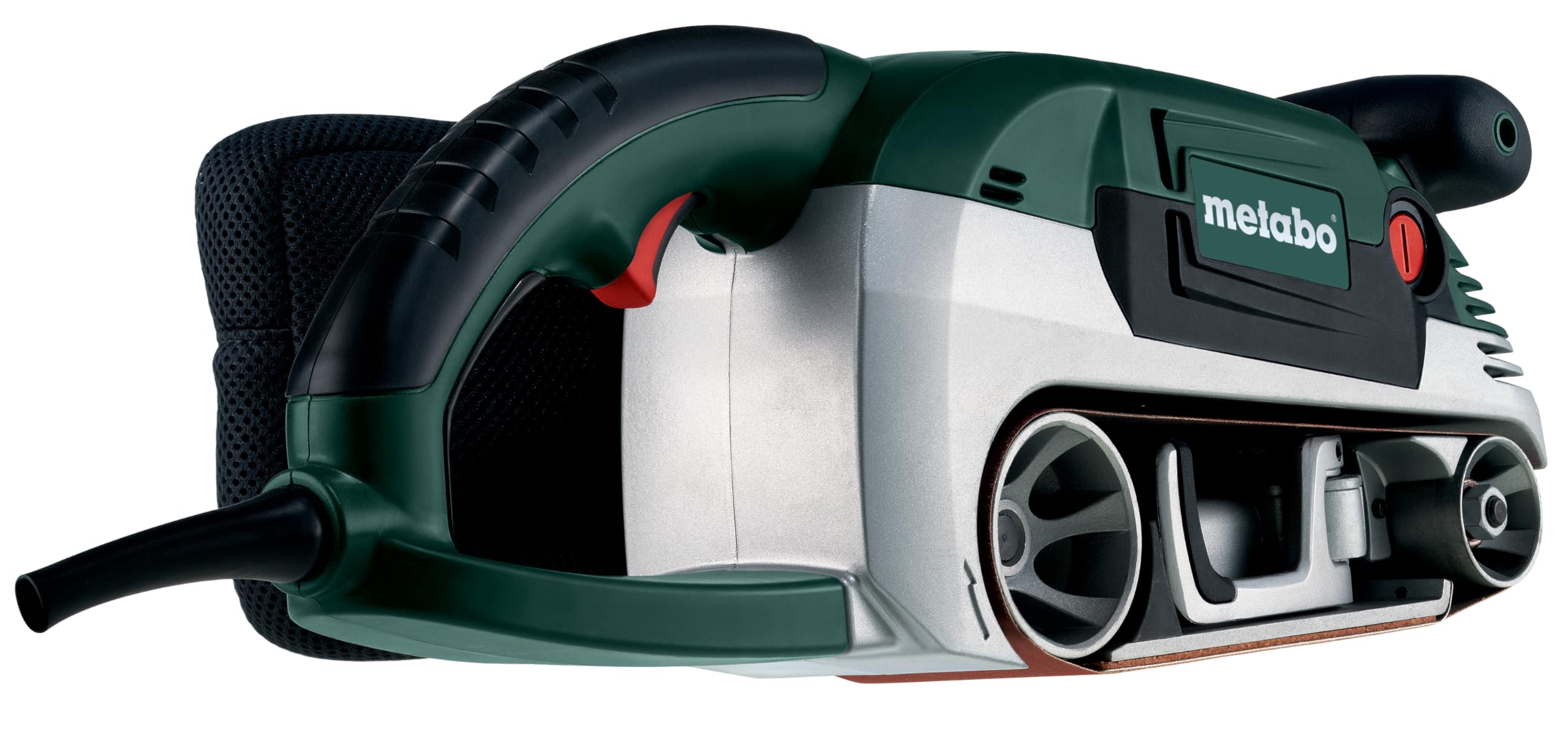 metabo BAE 75 Bandschleifer, Holzwerkzeug & Metall Schleifmaschine, 1010W | Elektrisches Holzschleifer Handgerät mit Schleifband, Staubsack und Maschinenständer für stationäres Schleifen, 4 m Kabel