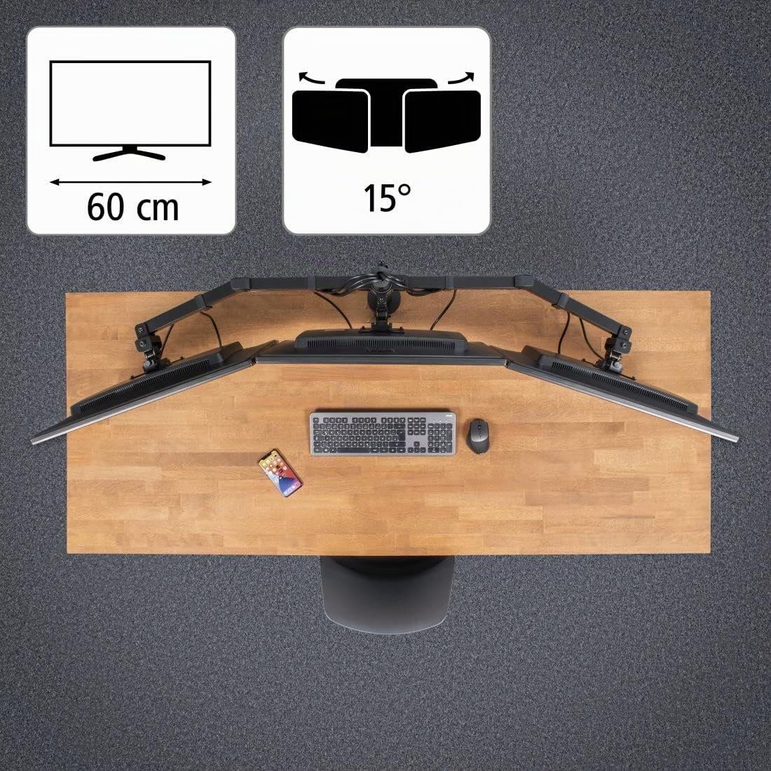 Hama Support Ecran PC 3 écrans Garantie 5 Ans (Bras pour 3 Moniteurs TFT/LCD/LED de 33 à 69 cm (13" - 27"), Hauteur Réglable, Pivotable, Inclinable, Système Easy Fix) Noir