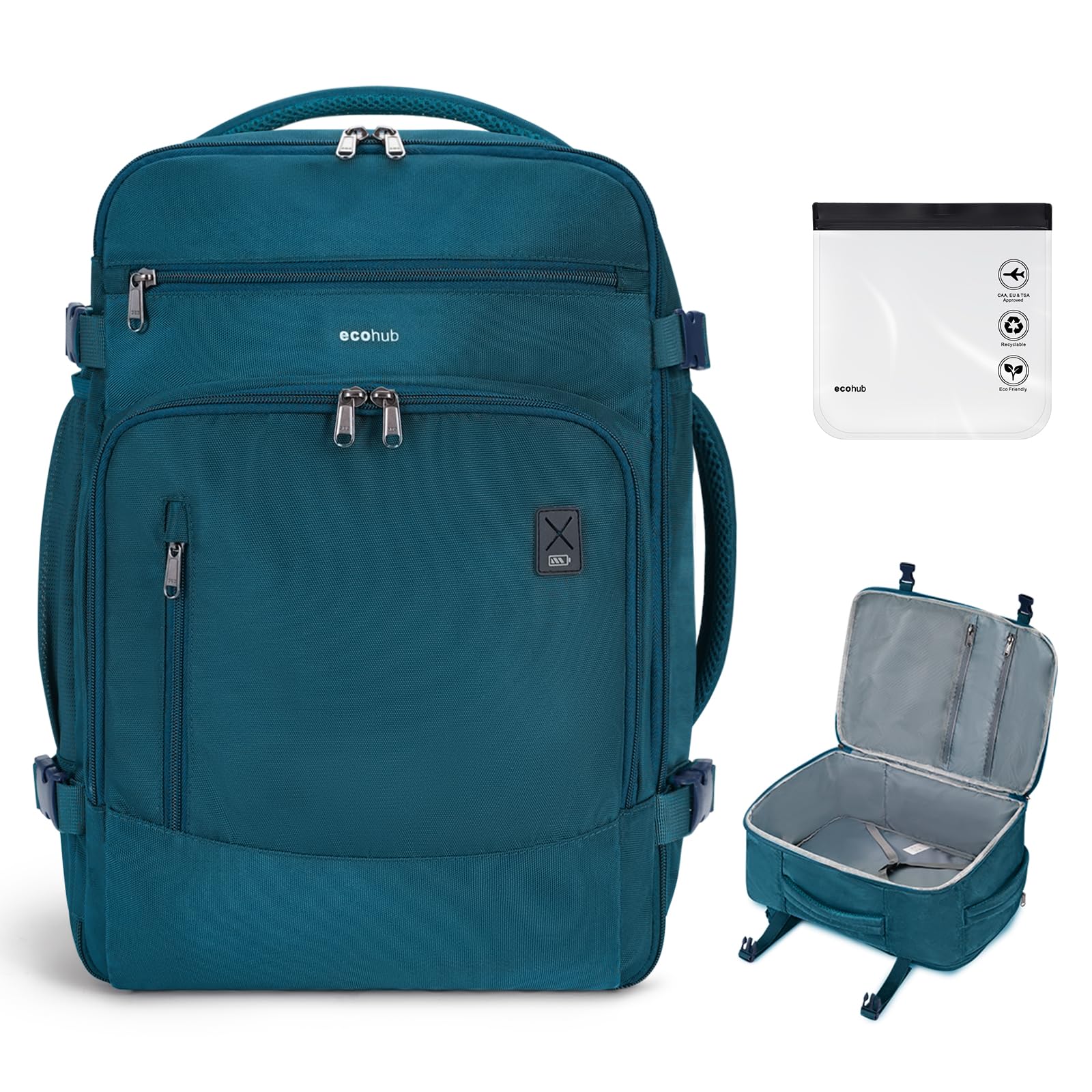 ECOHUB Travel Backpack for Women, 18x14x8 Spirit Airlines Personal Item Bag with Clear Toiletry Bag, Laptop Carry on Backpack with USB Port, Airline