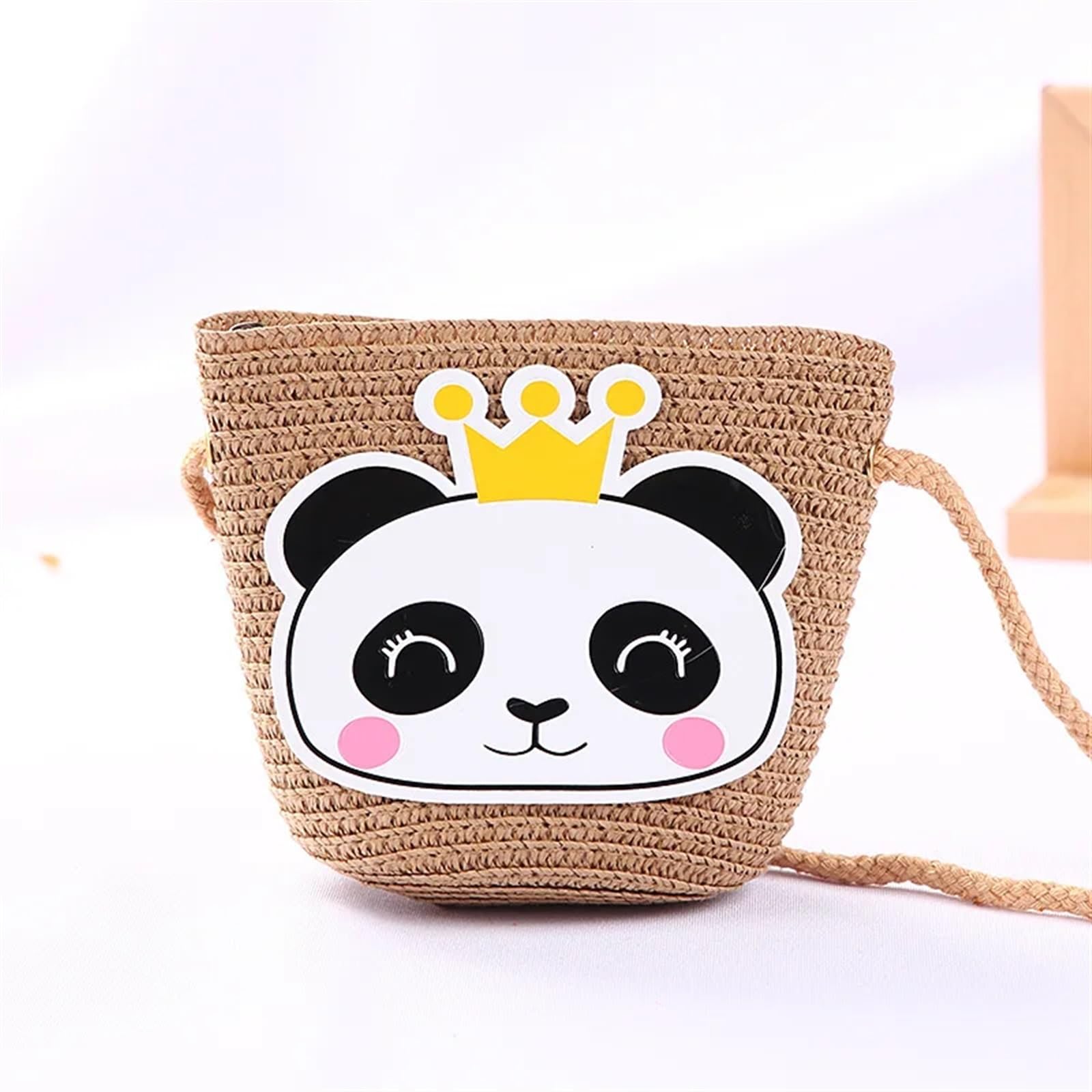 DVMSIEF Straw Bag Cute Children Straw Shoulder Bags Flower Baby Girls Small Bucket Crossbody Bag Boys Kids Mini Coin Purse Beach Handbags(Panda brown)