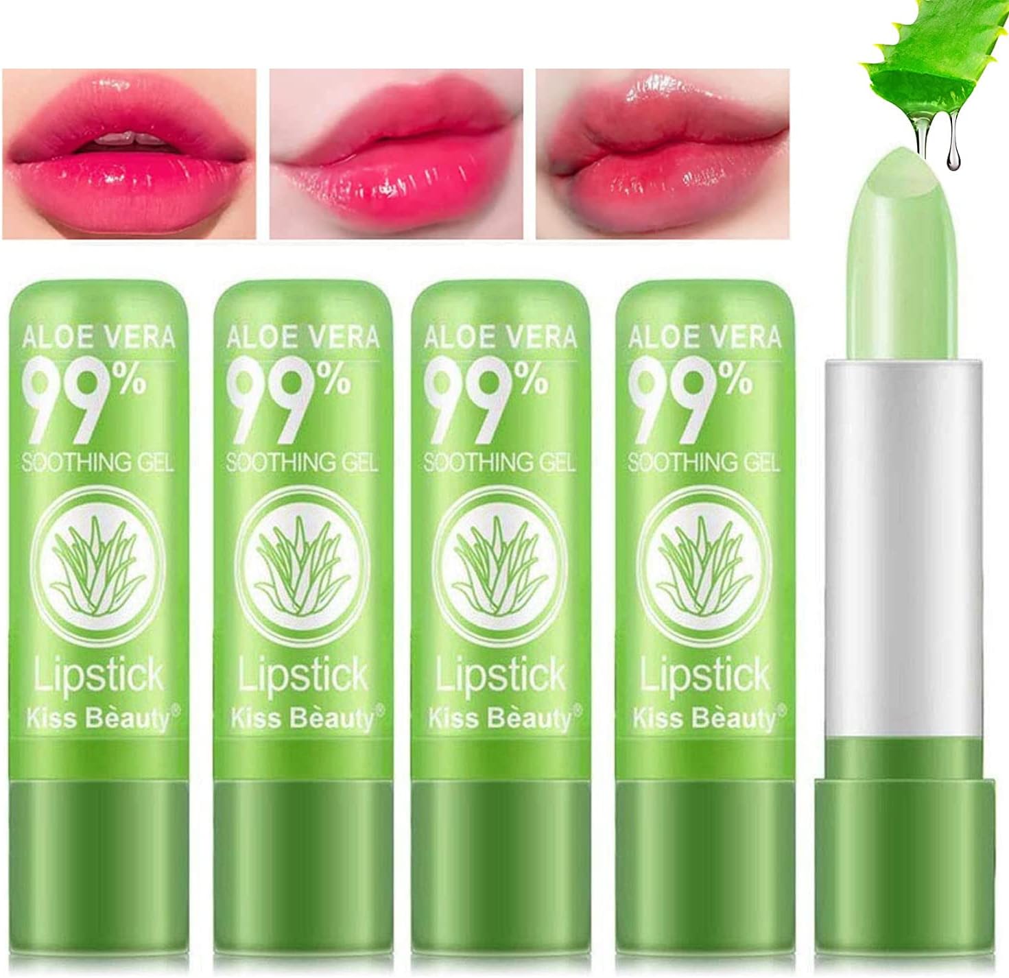 5 Pack Aloe Vera Color Changing Lipstick, 24 Hours Long Lasting Moisturizing Temperature Color Changing Aloe Vera Lip Gloss Lip Balm, Korean PinkPH Magic lipstick labiales magicos pintalabios