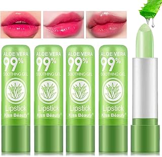5 Pack Aloe Vera Color Changing Lipstick, 24 Hours Long Lasting Moisturizing Temperature Color Changing Aloe Vera Lip Gloss Lip Balm, Korean PinkPH Magic lipstick labiales magicos pintalabios