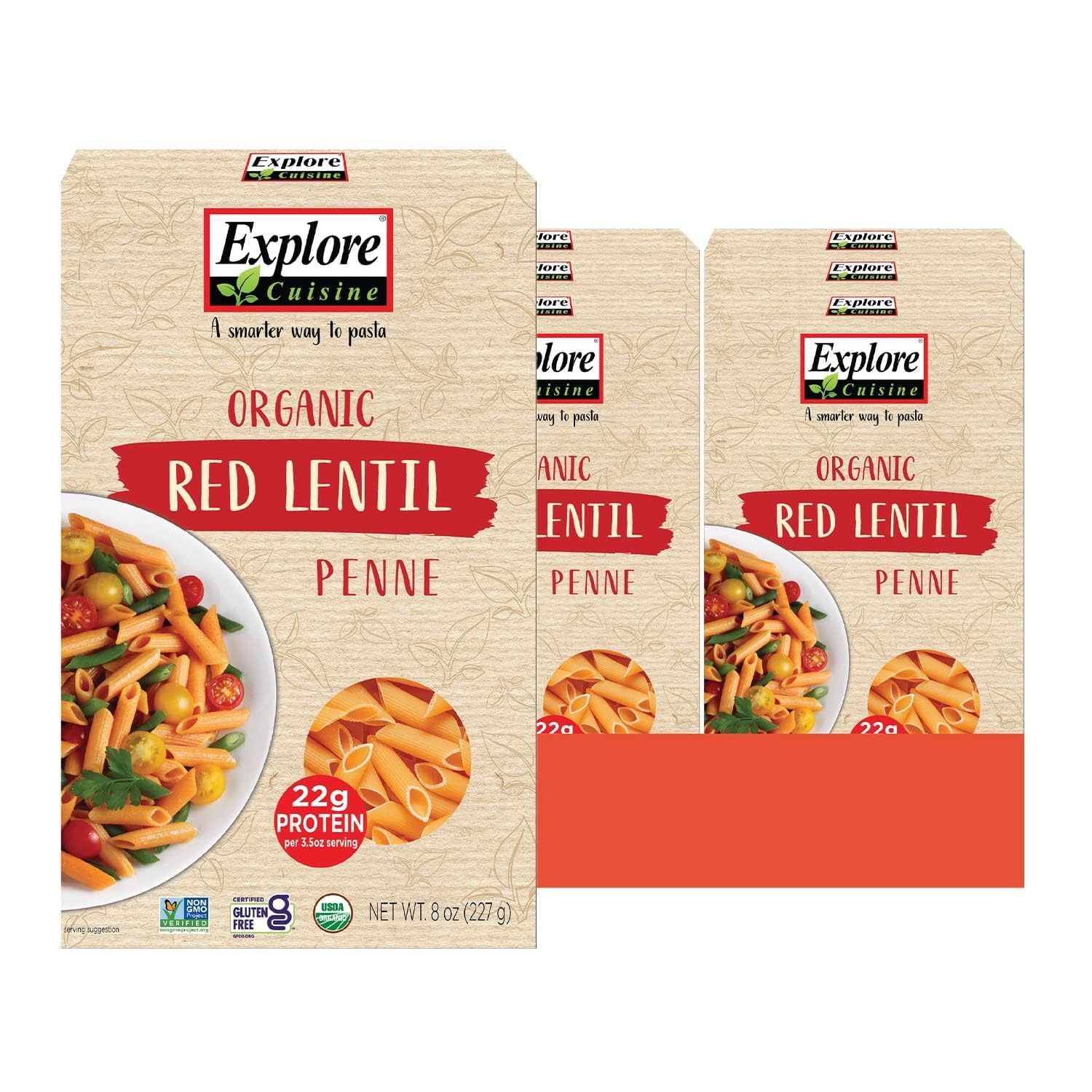 Organic Red Lentil Penne Pasta, Non GMO, 8 Ounces (Pack Of 6)