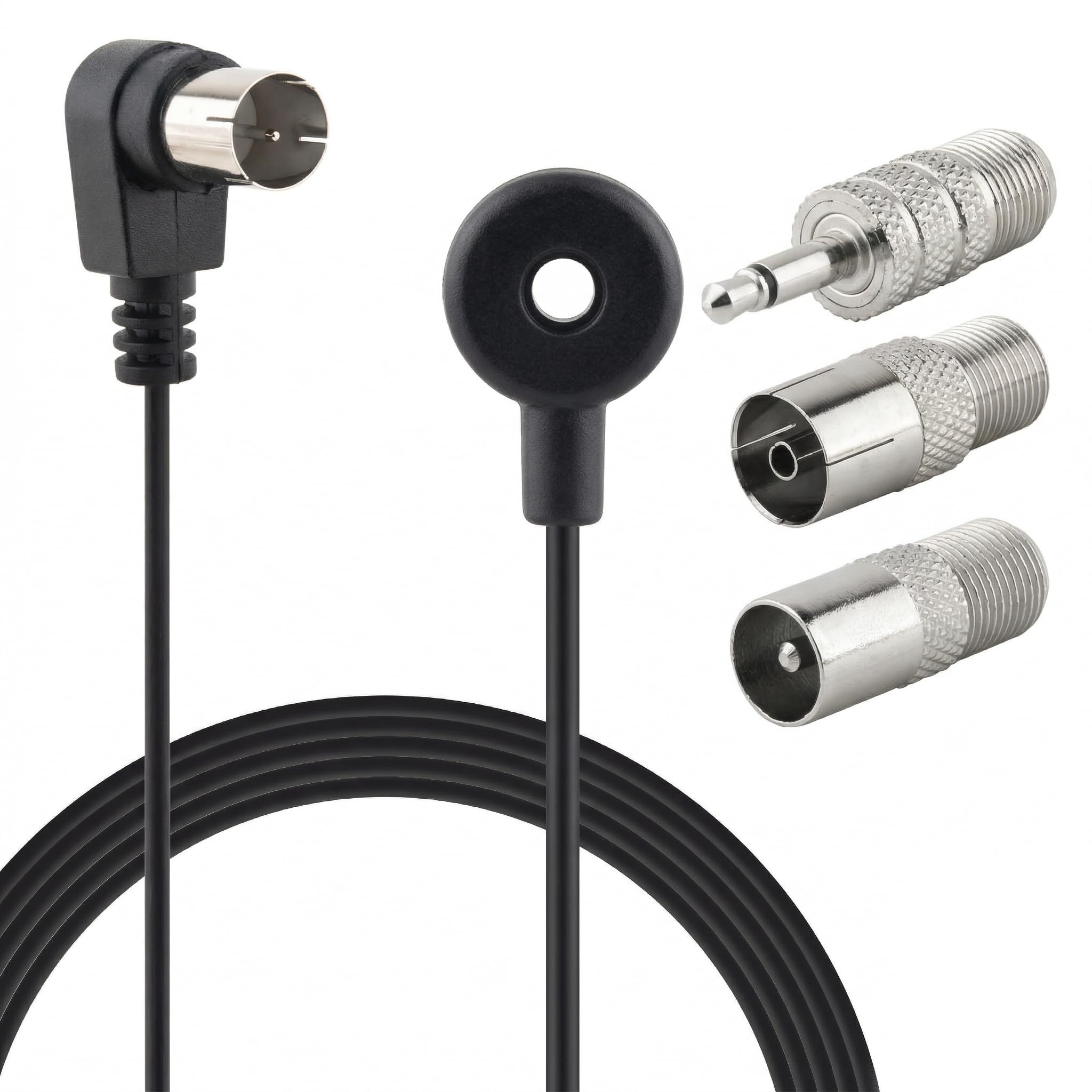 Antenne FM 75 Ohm - Antenne radio FM de type F mâle - Câble coaxial avec adaptateur pour Pioneer Onkyo Yamaha Marantz - Récepteur radio HD numérique d'intérieur - Radio FM AV audio vidéo