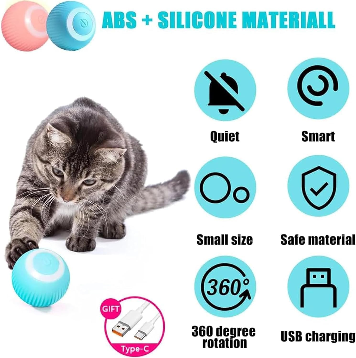 GUSHE Power Ball 2.0 Cat Toy, Aiveys-Aiveys Cat Ball, Gertar Cat Toy, Intelligenter Katzenball, selbstdrehender Katzenball, Katzenspielzeug Ball interaktives Spielzeug für Kätzchen und Hund (Blau